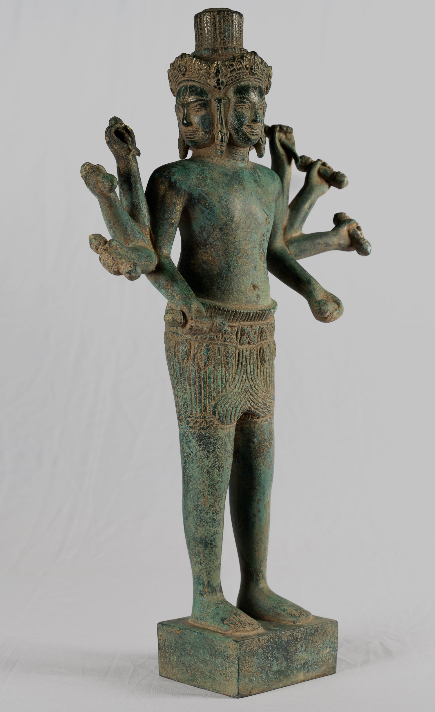 Brahma Statue - Antique Khmer Style Koh Ker Standing Bronze Brahma - Hindu God Creation - 50cm/20"