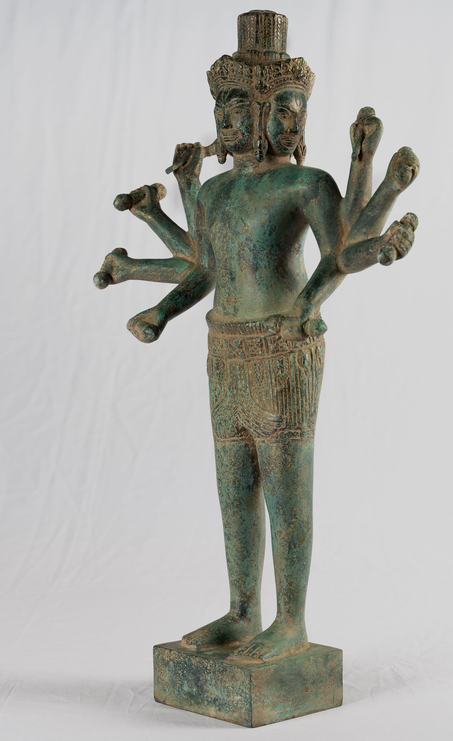 Brahma Statue - Antique Khmer Style Koh Ker Standing Bronze Brahma - Hindu God Creation - 50cm/20"