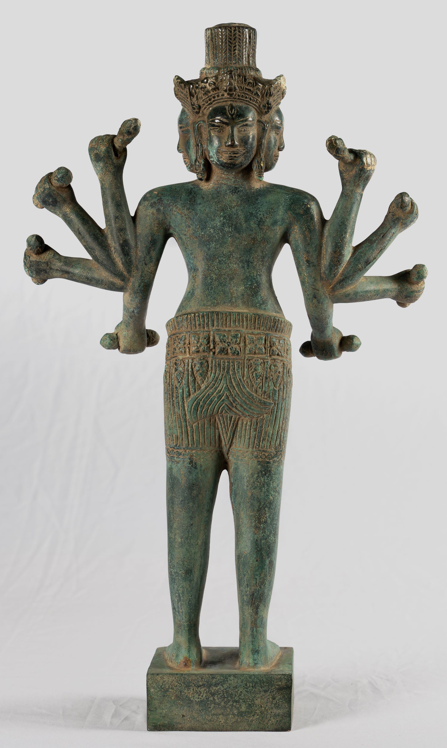 Brahma Statue - Antique Khmer Style Koh Ker Standing Bronze Brahma - Hindu God Creation - 50cm/20"