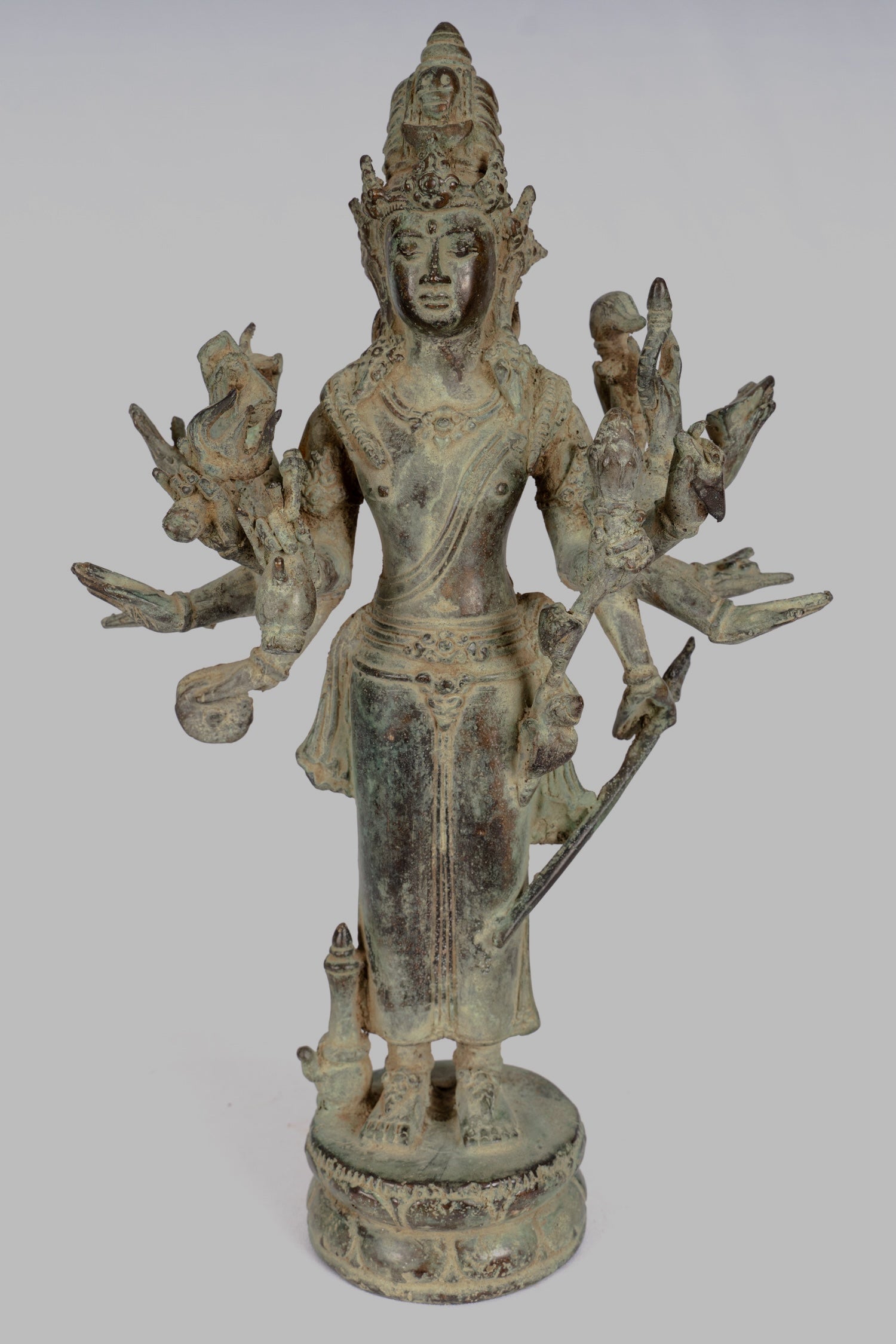 Estatua de Shiva - Estatua de shiva de 16 brazos de estilo indonesio antiguo de estilo indonesio - 32 cm/13 "