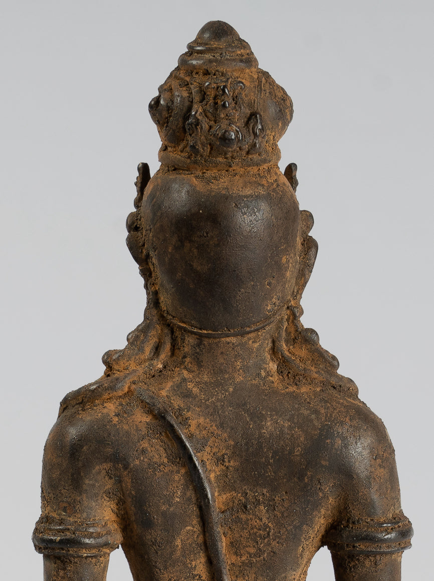 Vishnu - Statue antique de Vishnu debout en bronze de style Java Majapahit - 29 cm/11"