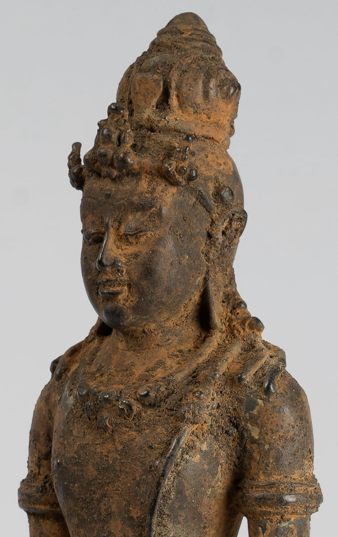 Vishnu - Statue antique de Vishnu debout en bronze de style Java Majapahit - 29 cm/11"