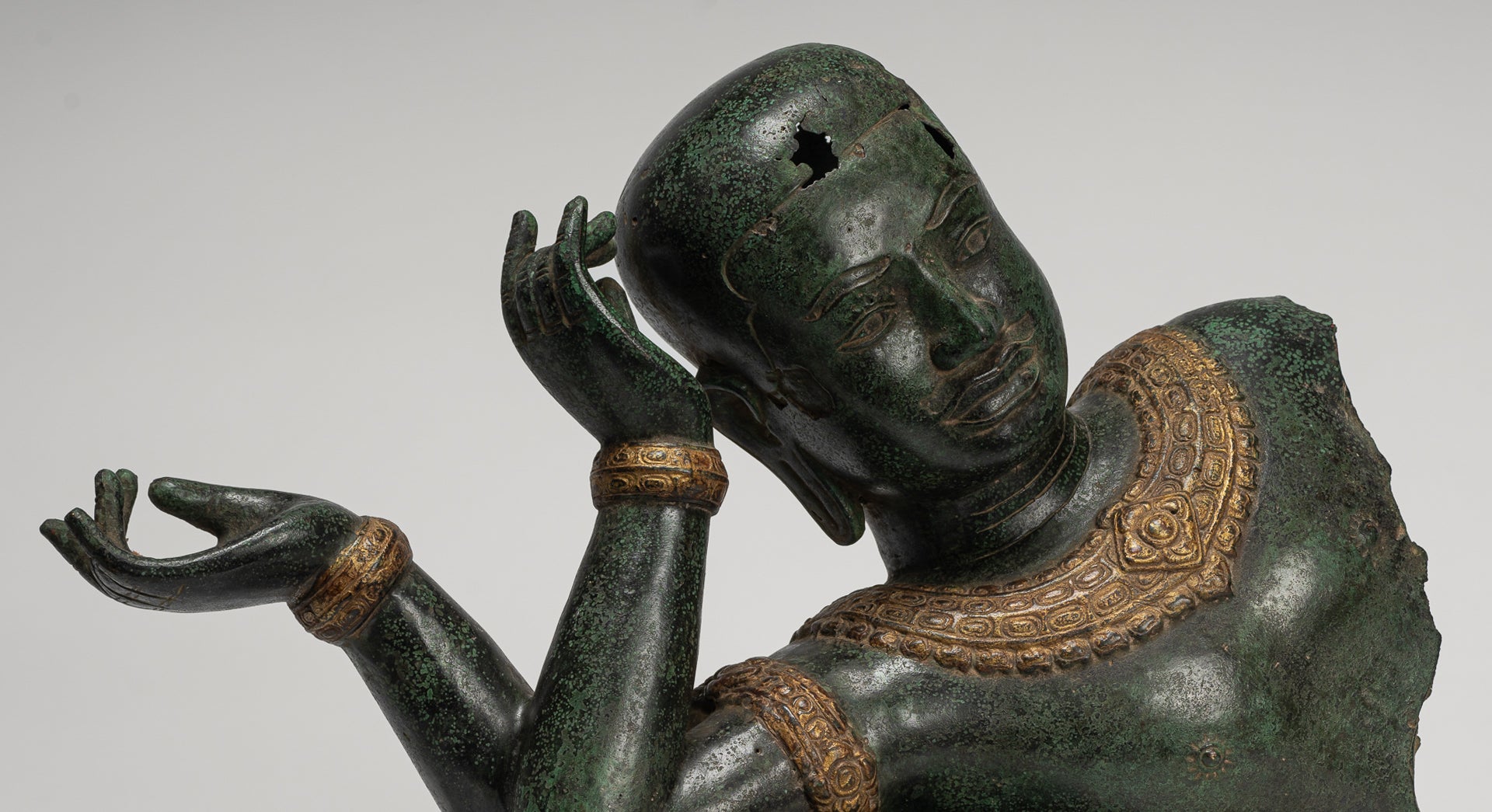 Antique Khmer Style Baphuon Reclining Bronze Vishnu Statue - 32cm/13"