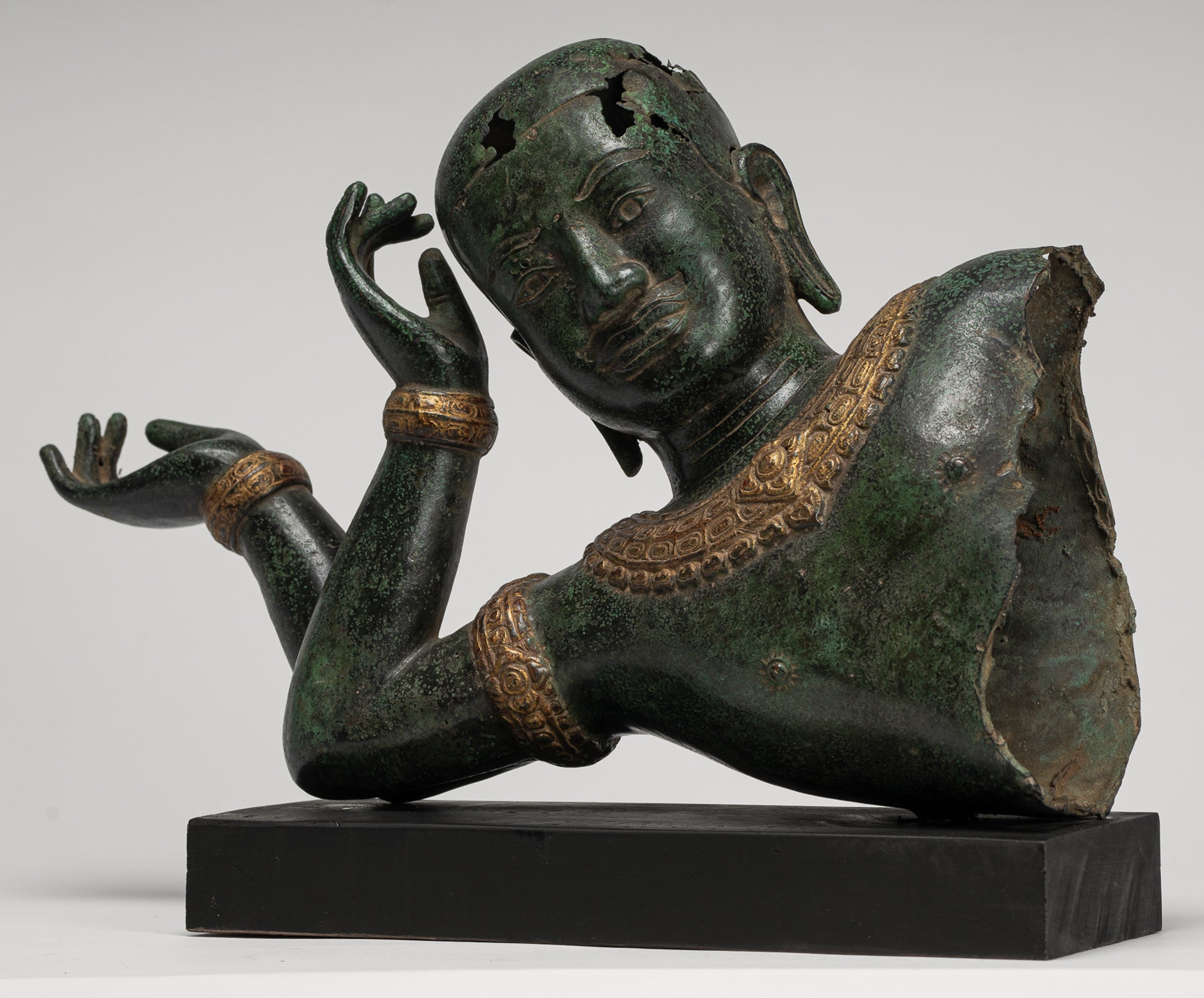 Antique Khmer Style Baphuon Reclining Bronze Vishnu Statue - 32cm/13"