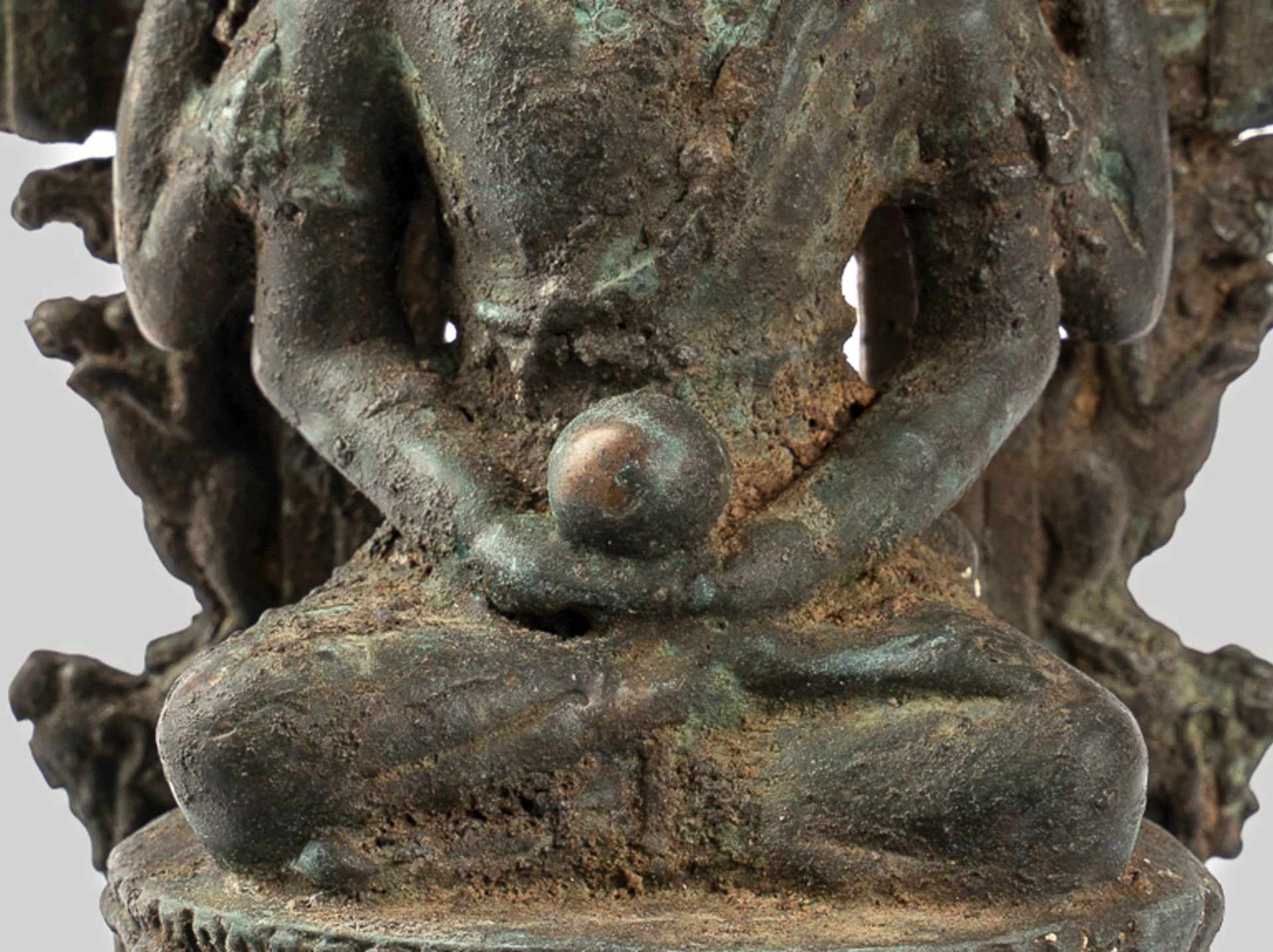 Shiva Statue - Antique Indonesian Style Bronze Javanese Seated 4-Arm Shiva Statue - 20cm/8"