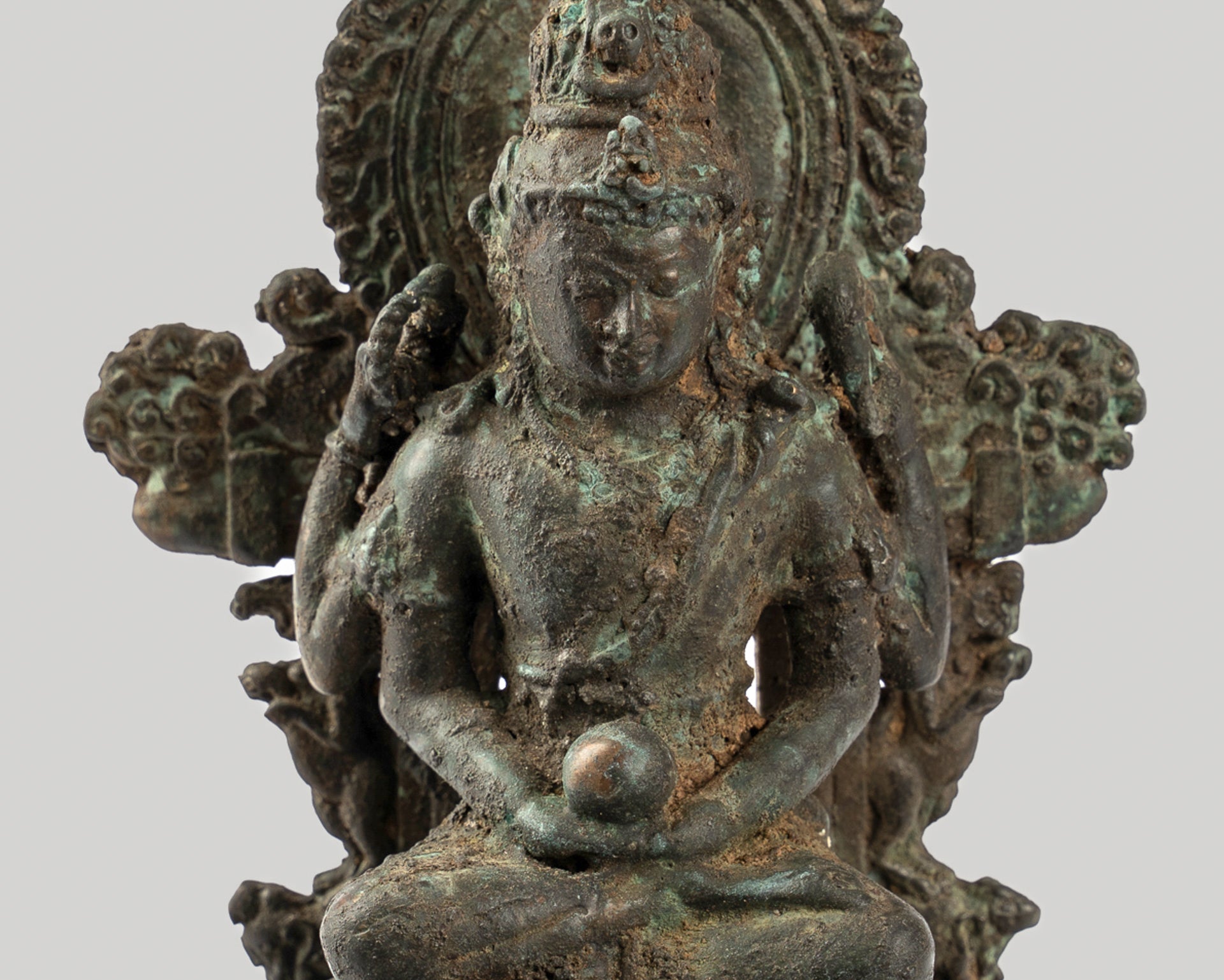 Shiva Statue - Antique Indonesian Style Bronze Javanese Seated 4-Arm Shiva Statue - 20cm/8"