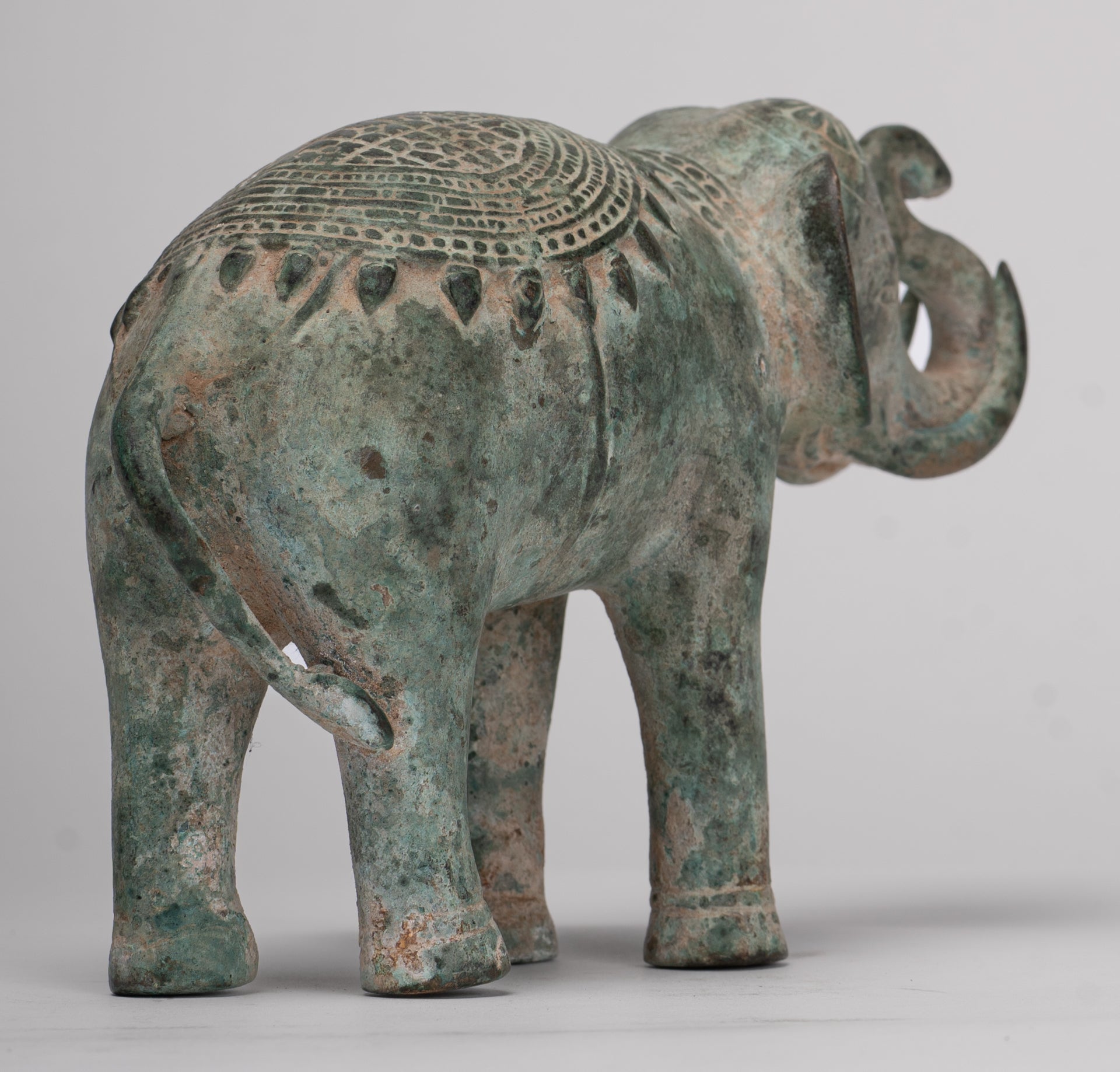 Antique Khmer Style Bronze Trumpeting Elephant Statue - 12cm/5" Tall