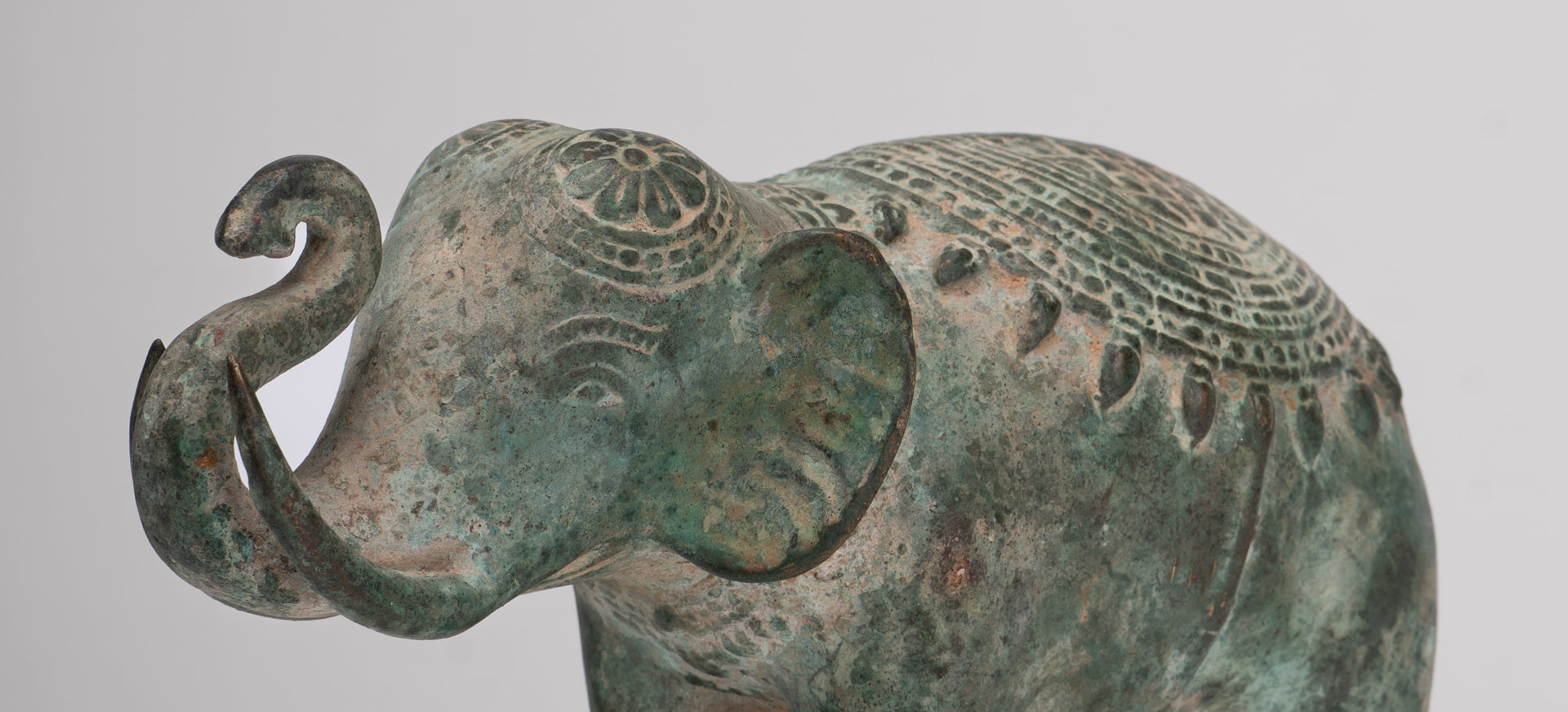 Antique Khmer Style Bronze Trumpeting Elephant Statue - 12cm/5" Tall