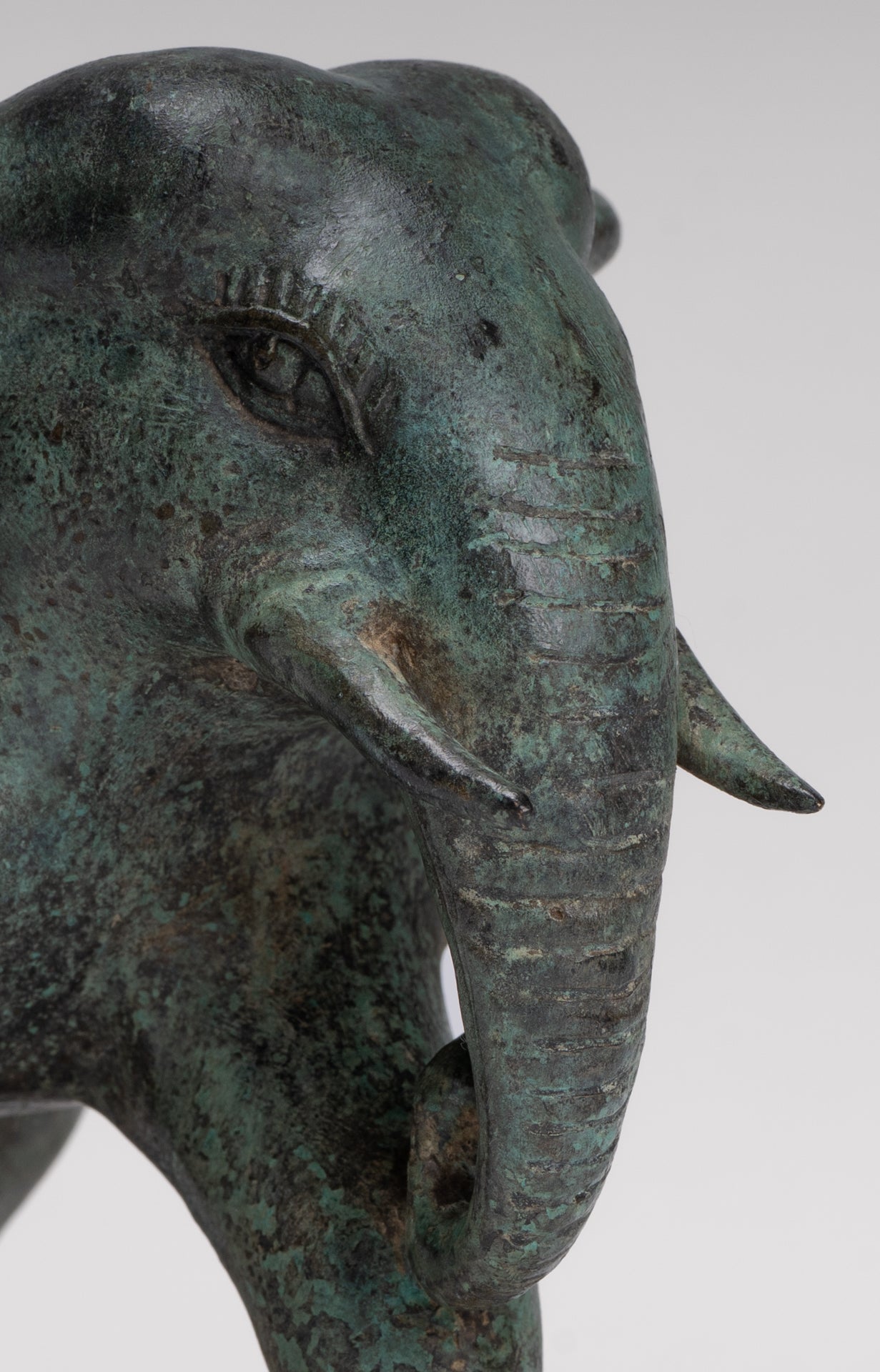 Antique Khmer Style Standing Bronze Elephant Statue - 14cm/6" Tall