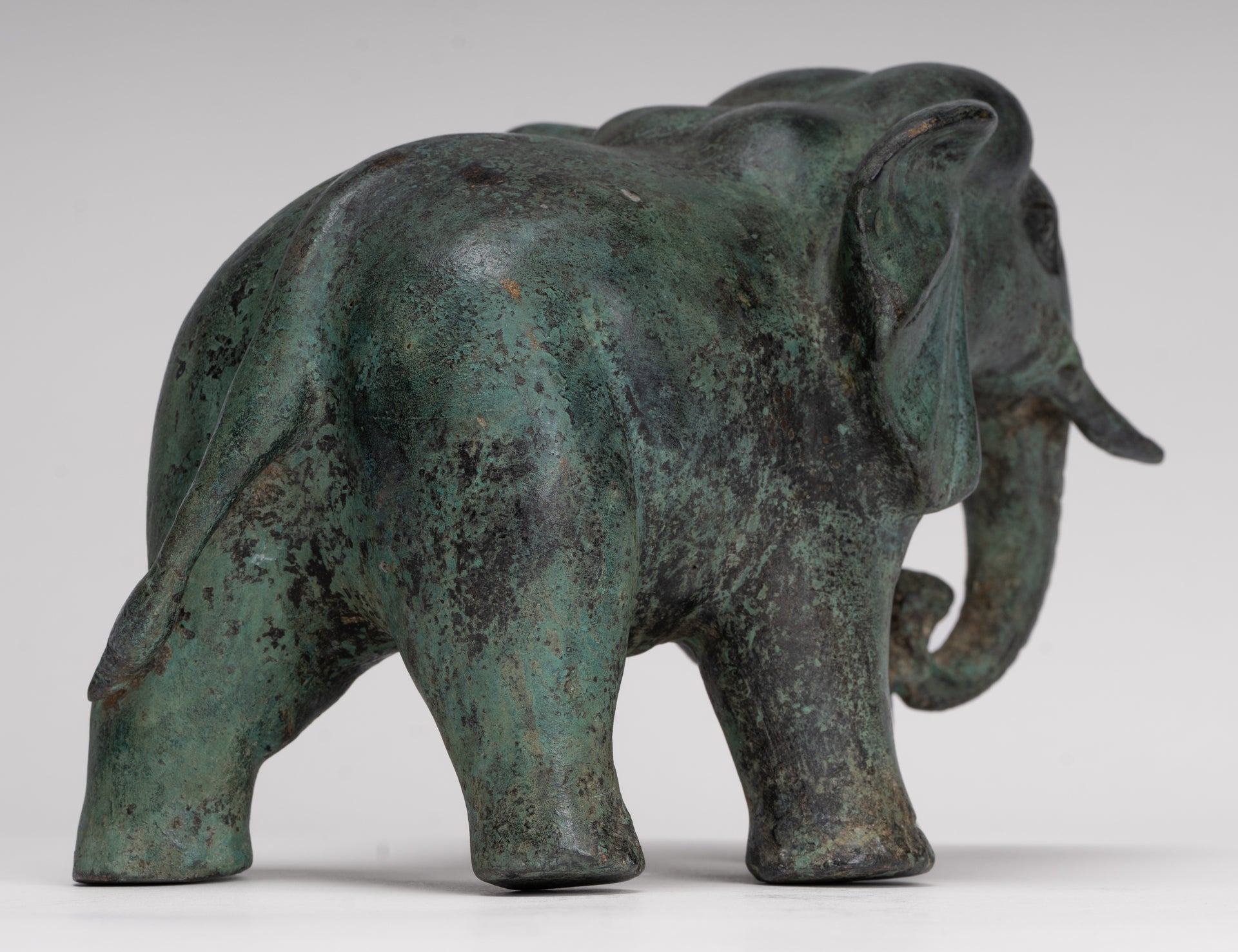 Antique Khmer Style Standing Bronze Elephant Statue - 14cm/6" Tall