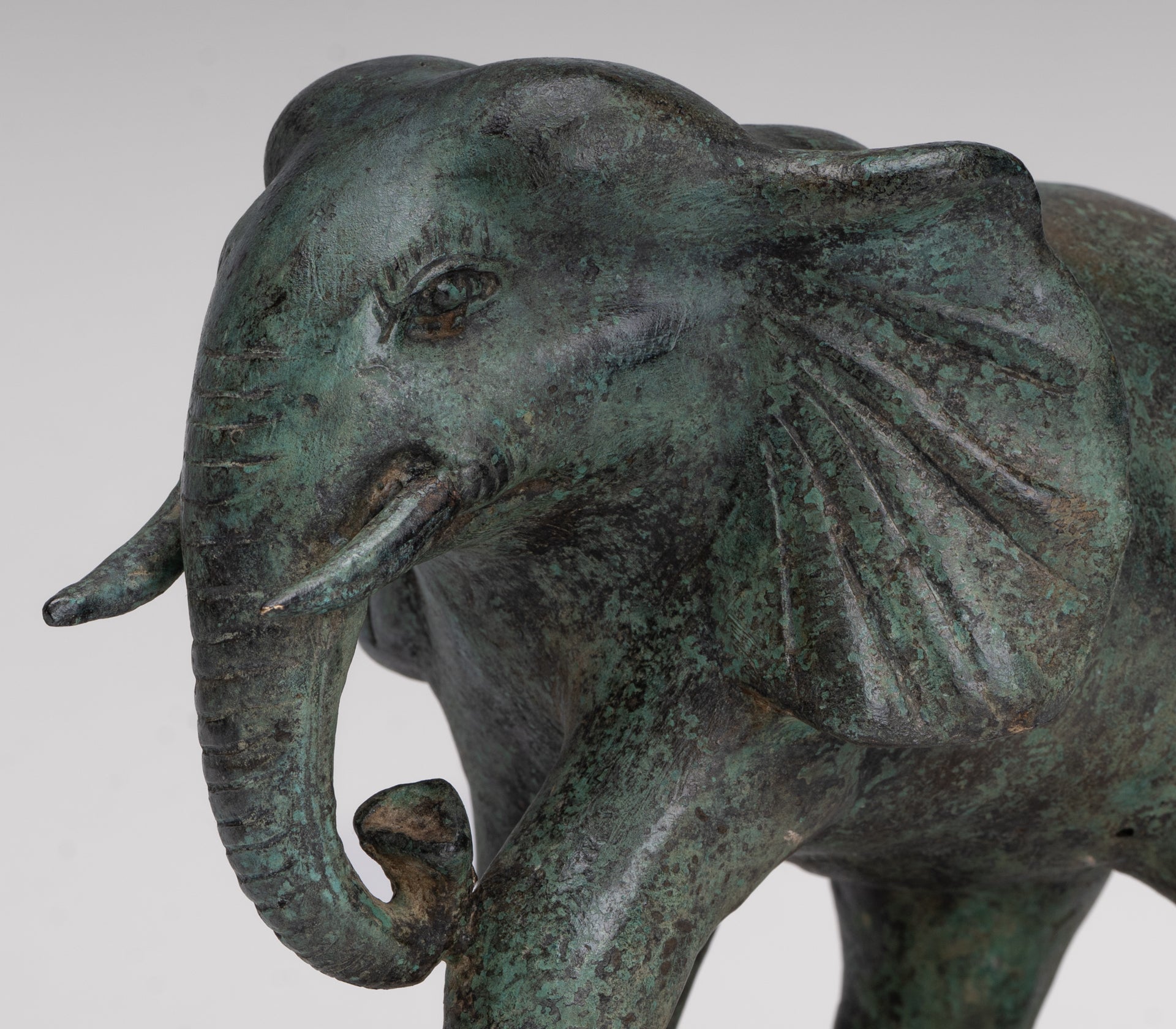 Antique Khmer Style Standing Bronze Elephant Statue - 14cm/6" Tall