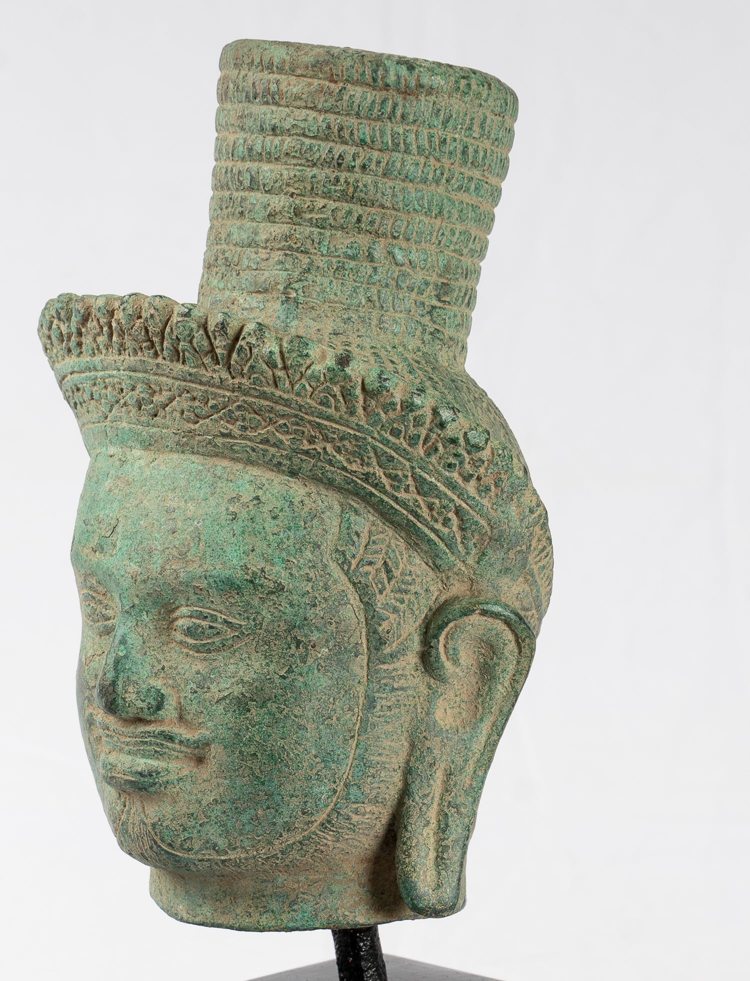 Vishnu Statue - Antique Khmer Style Koh Ker Bronze Vishnu Head Statue - Protector - 23cm/9"