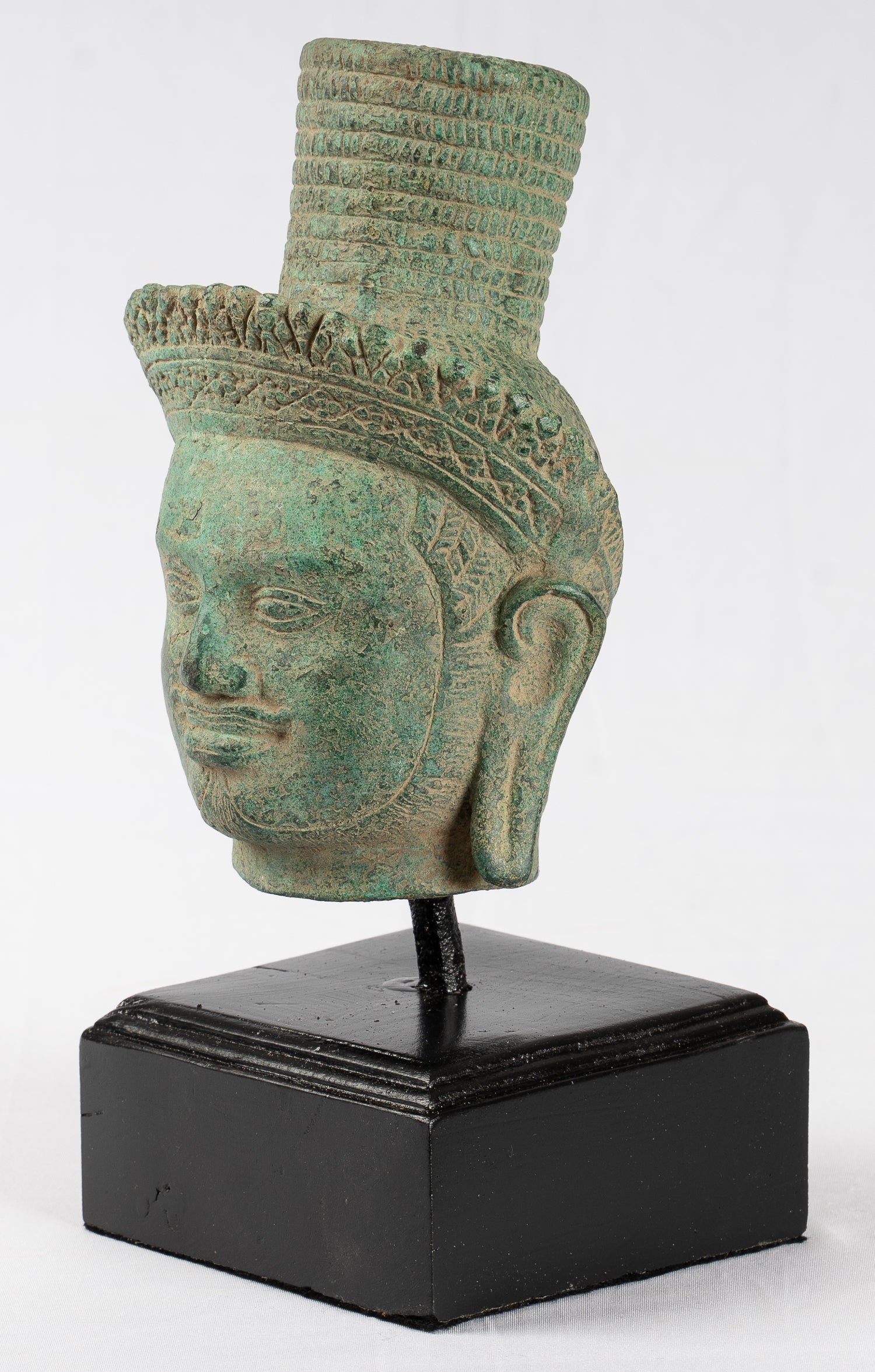 Vishnu Statue - Antique Khmer Style Koh Ker Bronze Vishnu Head Statue - Protector - 23cm/9"