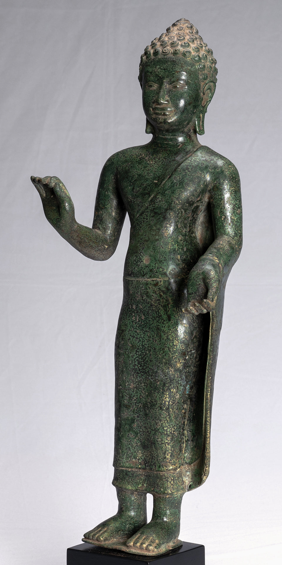 Buddha Statue - Antique Thai Style Dvaravati Bronze Standing Preaching Buddha Statue 55cm/22"