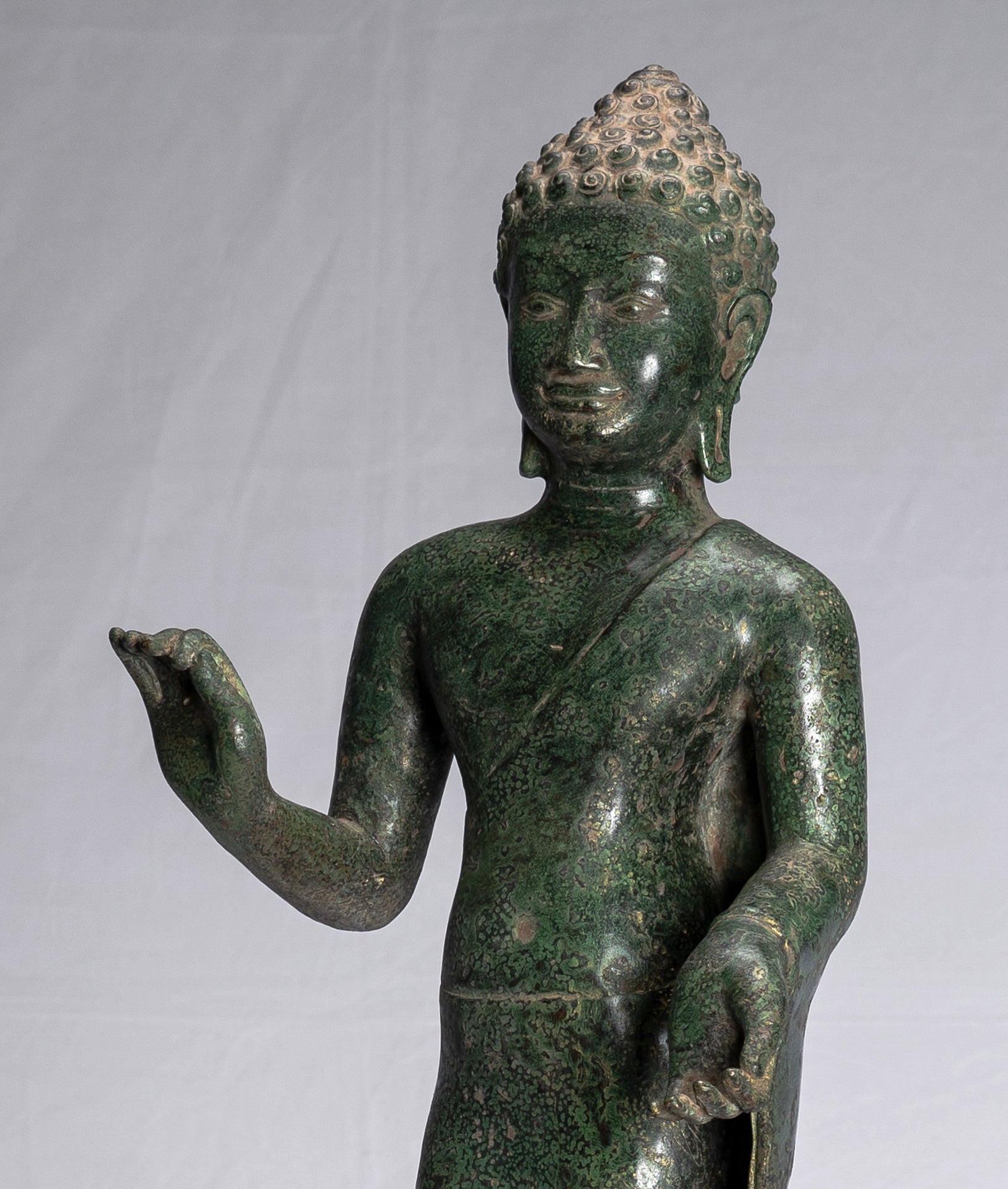 Buddha Statue - Antique Thai Style Dvaravati Bronze Standing Preaching Buddha Statue 55cm/22"