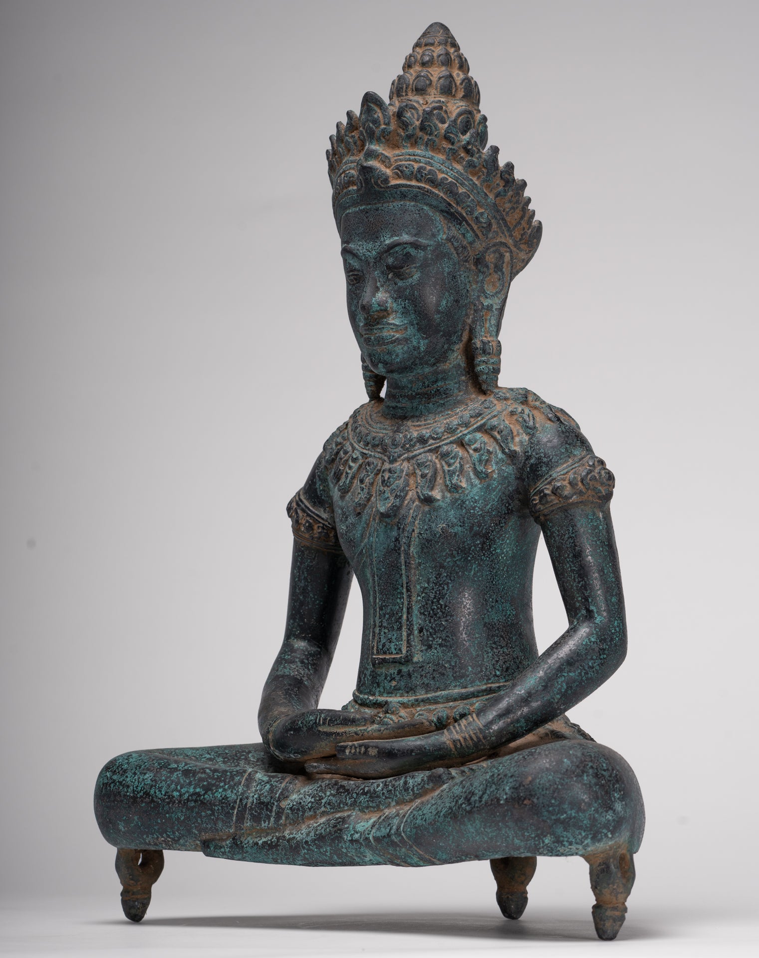 Buddha Statue - Antique Bayon Style Khmer Buddha Statue - Meditation Mudra - 43cm/17"