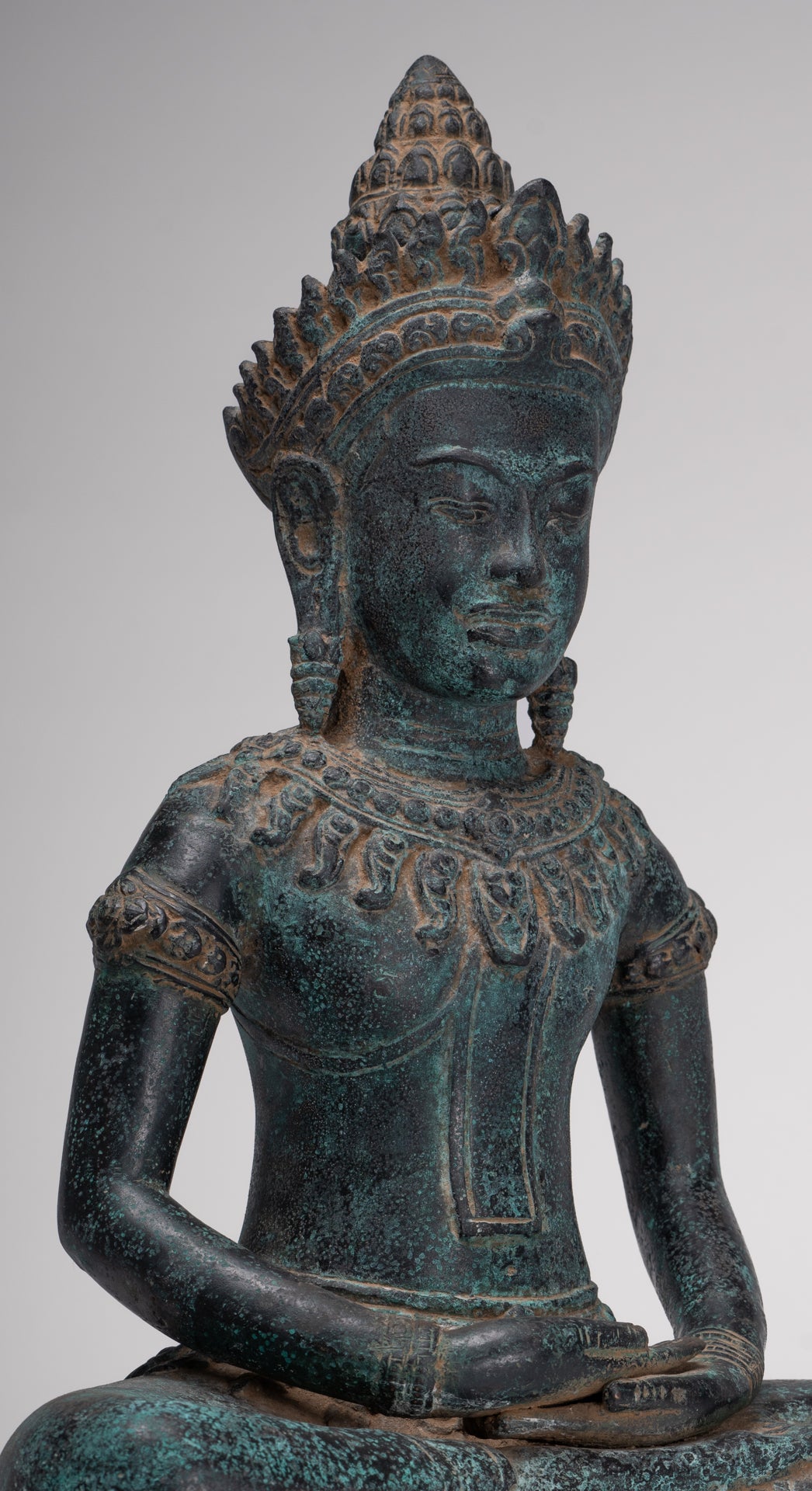 Buddha Statue - Antique Bayon Style Khmer Buddha Statue - Meditation Mudra - 43cm/17"