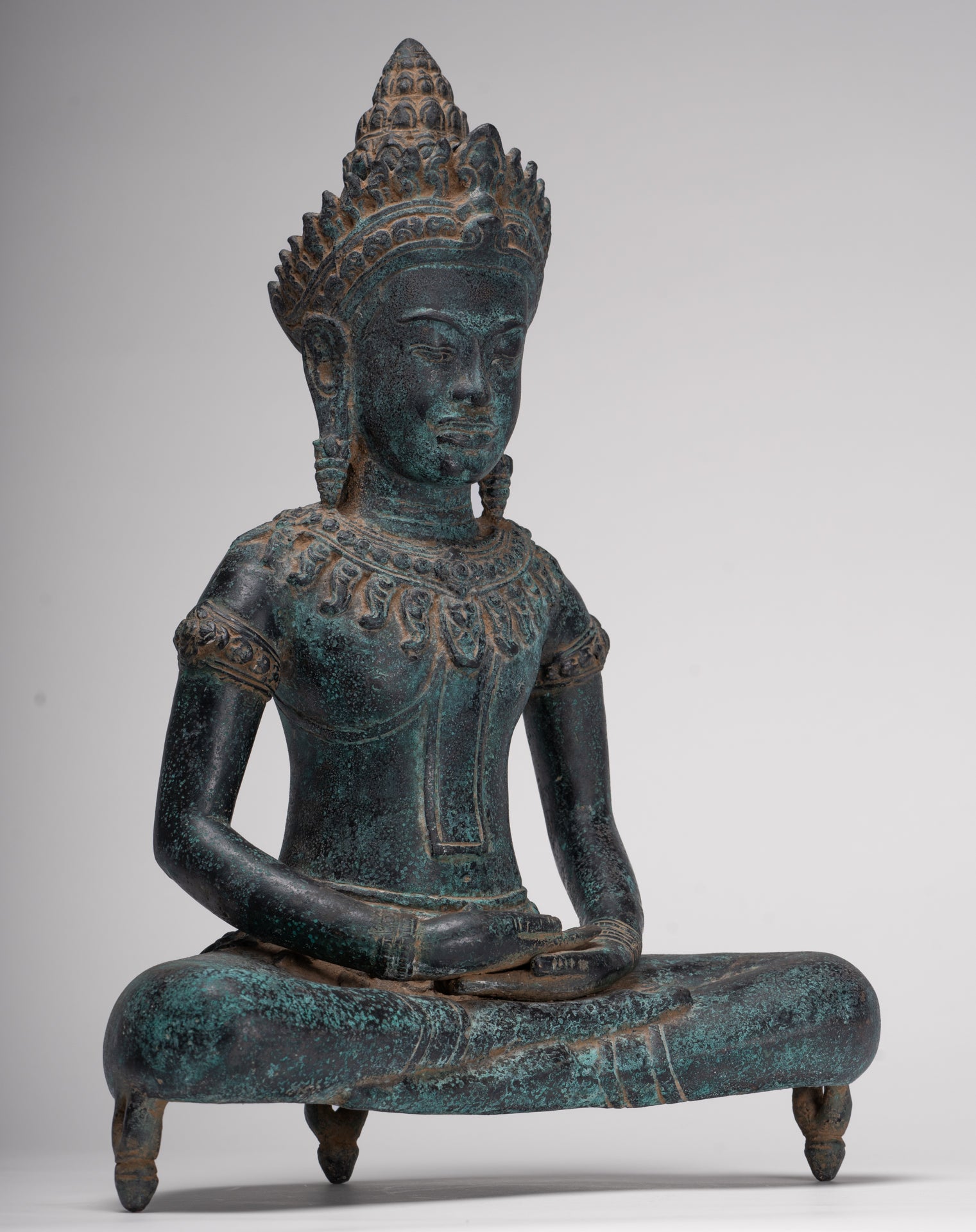 Buddha Statue - Antique Bayon Style Khmer Buddha Statue - Meditation Mudra - 43cm/17"