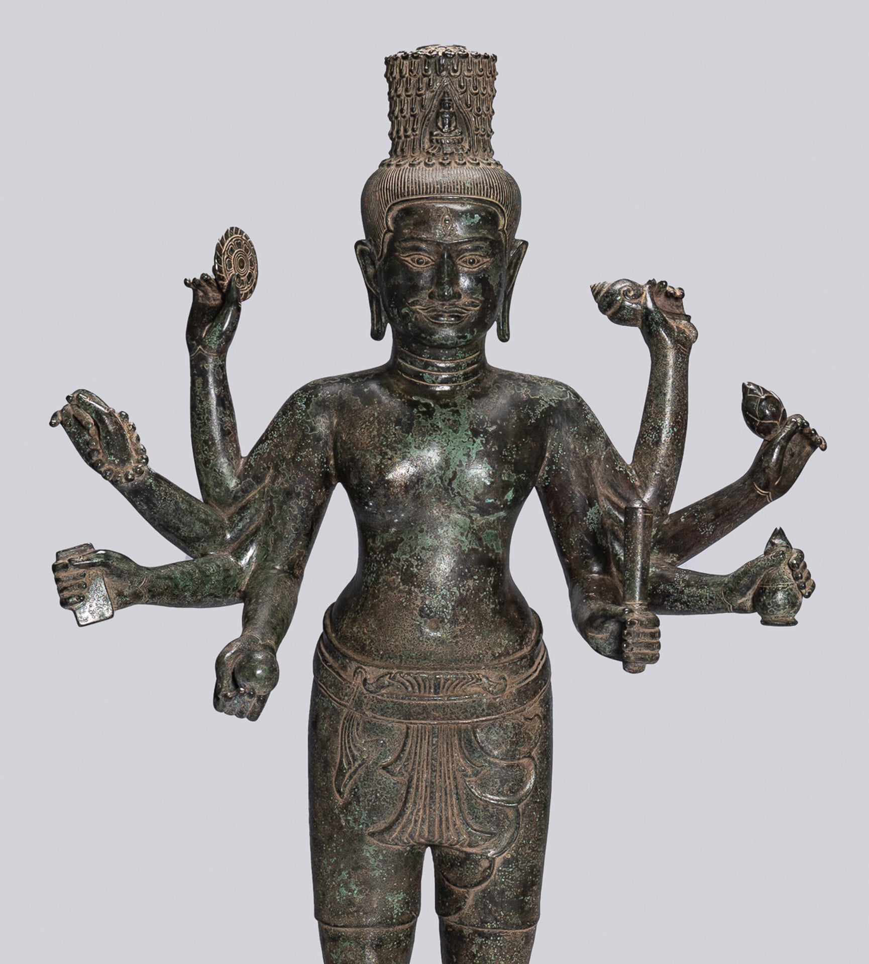 Large Antique Khmer Style Standing Bronze Bayon Style Lokeshvara Statue - 122cm/49"