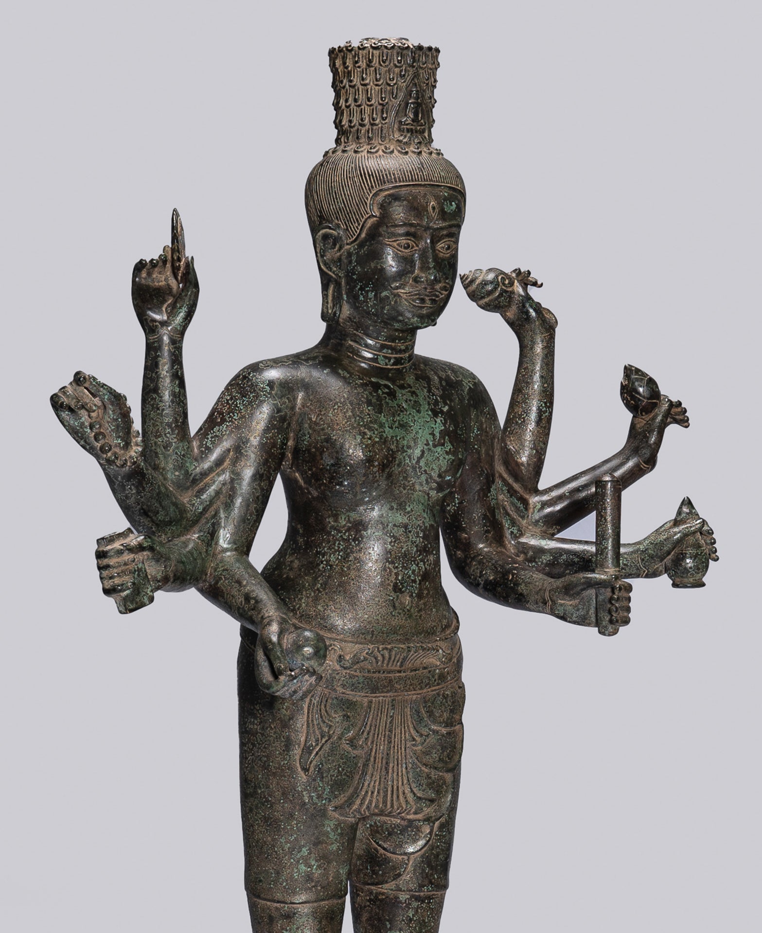 Large Antique Khmer Style Standing Bronze Bayon Style Lokeshvara Statue - 122cm/49"