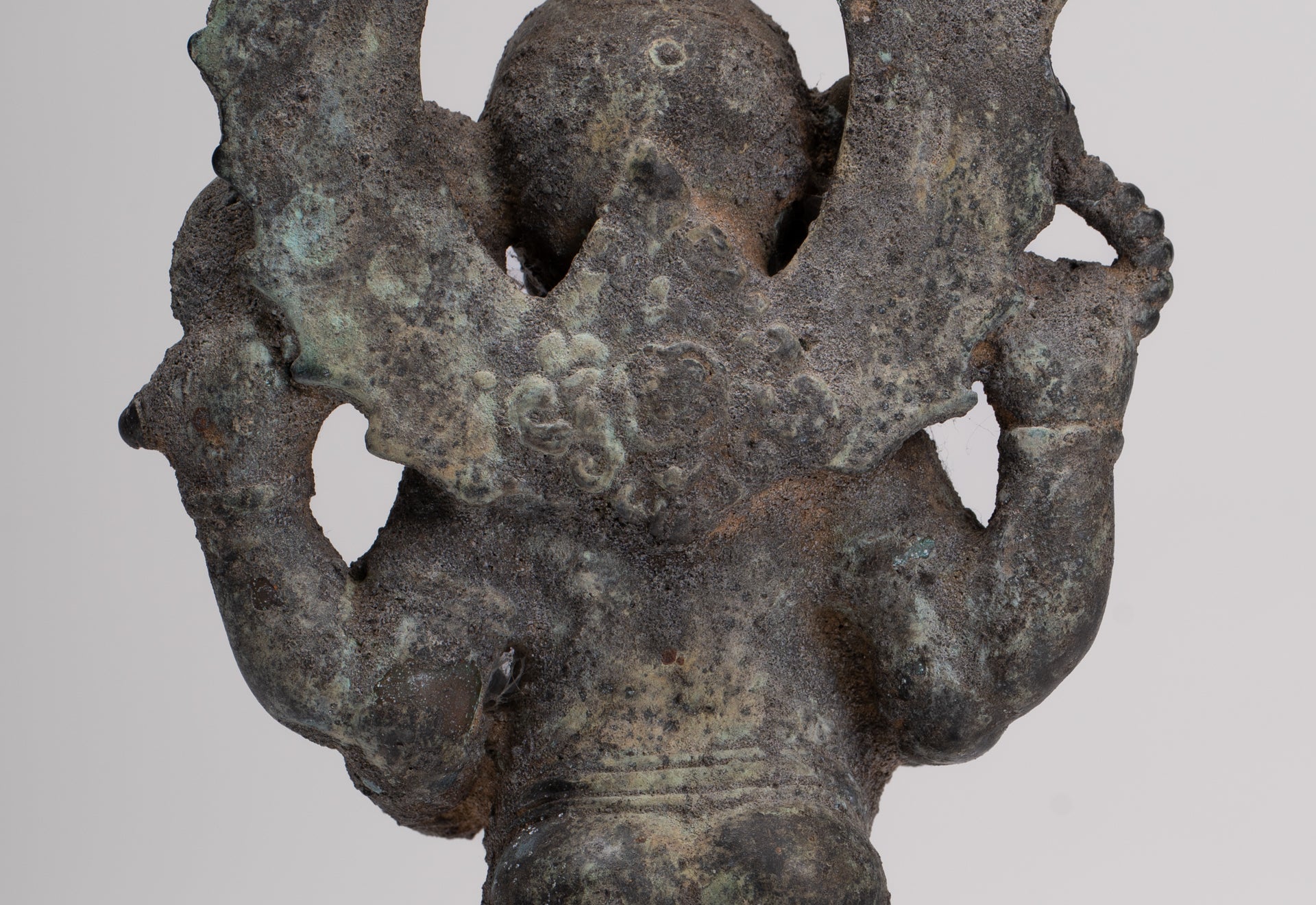 Ganesha Statue - Antique Vietnamese Style Bronze Standing Cham Four-Arm Ganesha Statue - 25cm/10"