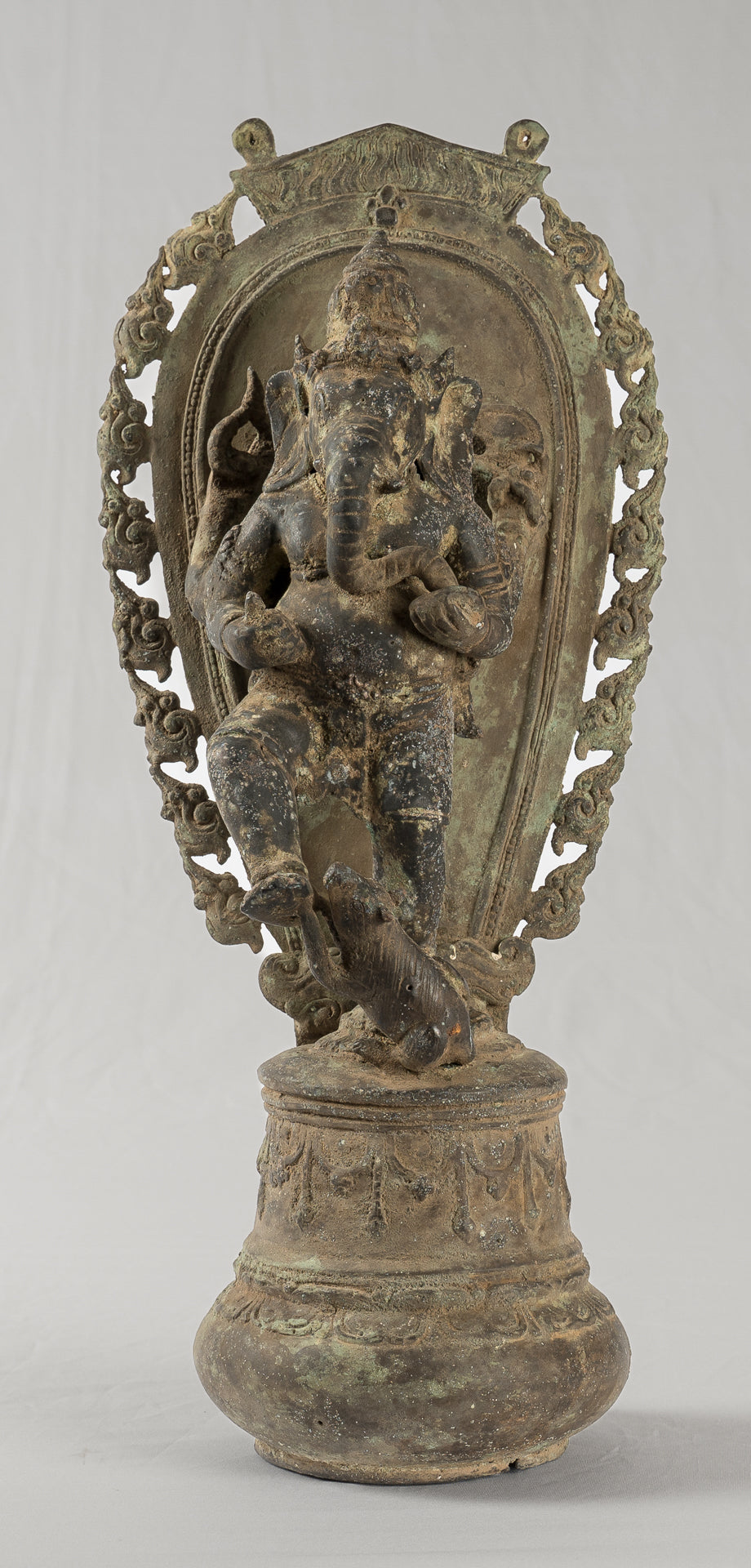 Ganesha Statue - Antique Javanese Style Bronze Dancing Indonesian Ganesha Statue - 42cm/17"