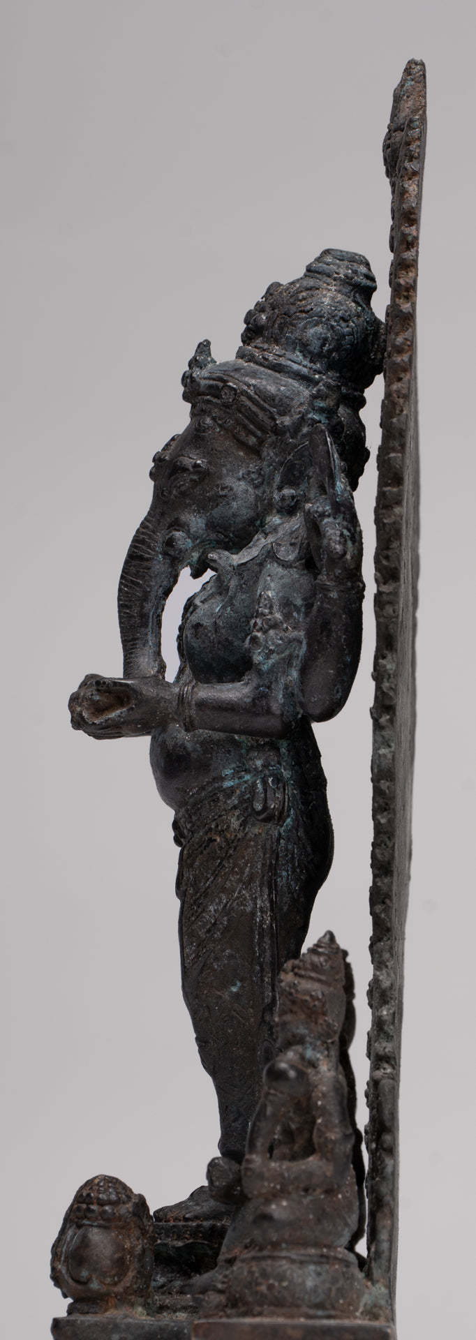 Ganesha Statue - Antique Javanese Style Bronze Standing Four Arm Ganesha Statue - 31cm/12"