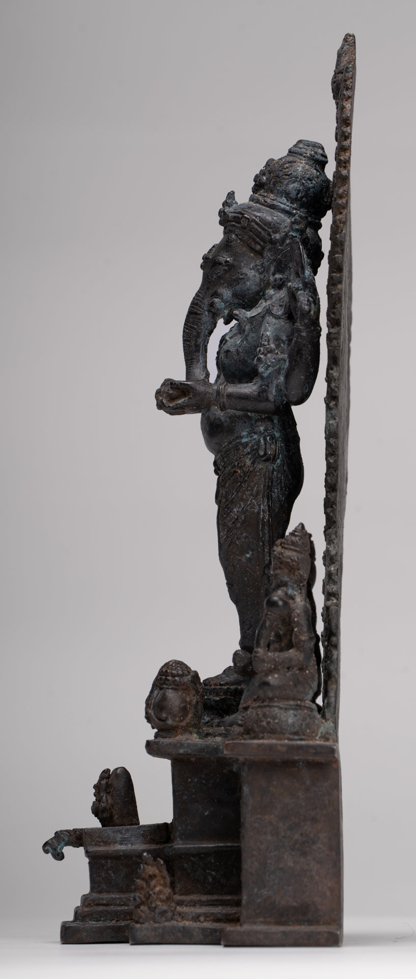 Ganesha Statue - Antique Javanese Style Bronze Standing Four Arm Ganesha Statue - 31cm/12"