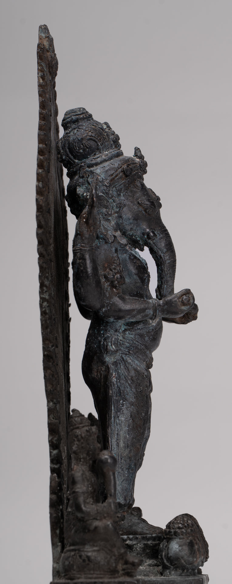 Ganesha Statue - Antique Javanese Style Bronze Standing Four Arm Ganesha Statue - 31cm/12"