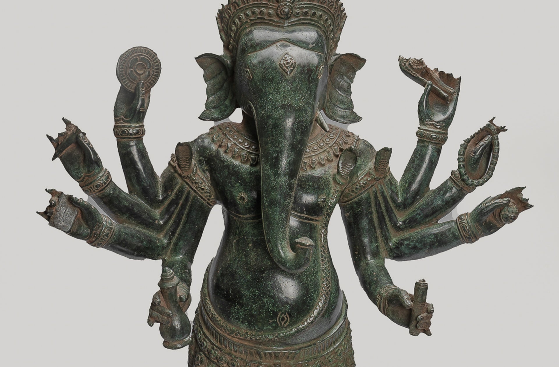Antique Khmer Style Standing Bronze Bayon Ganesha Statue and Yoni - 86cm/34"