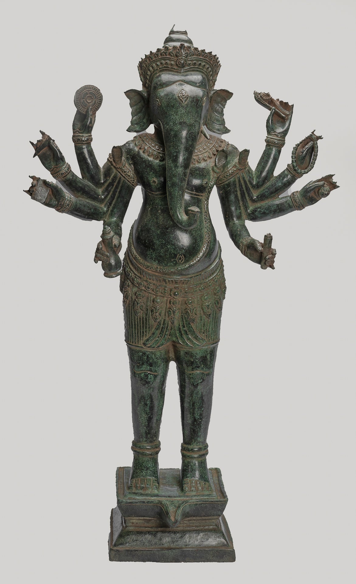Antique Khmer Style Standing Bronze Bayon Ganesha Statue and Yoni - 86cm/34"