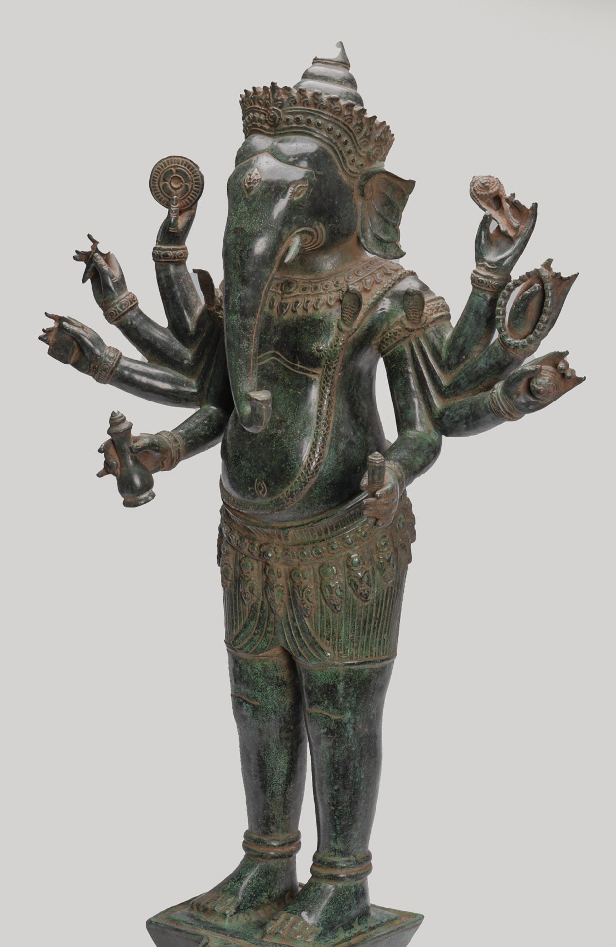 Antique Khmer Style Standing Bronze Bayon Ganesha Statue and Yoni - 86cm/34"