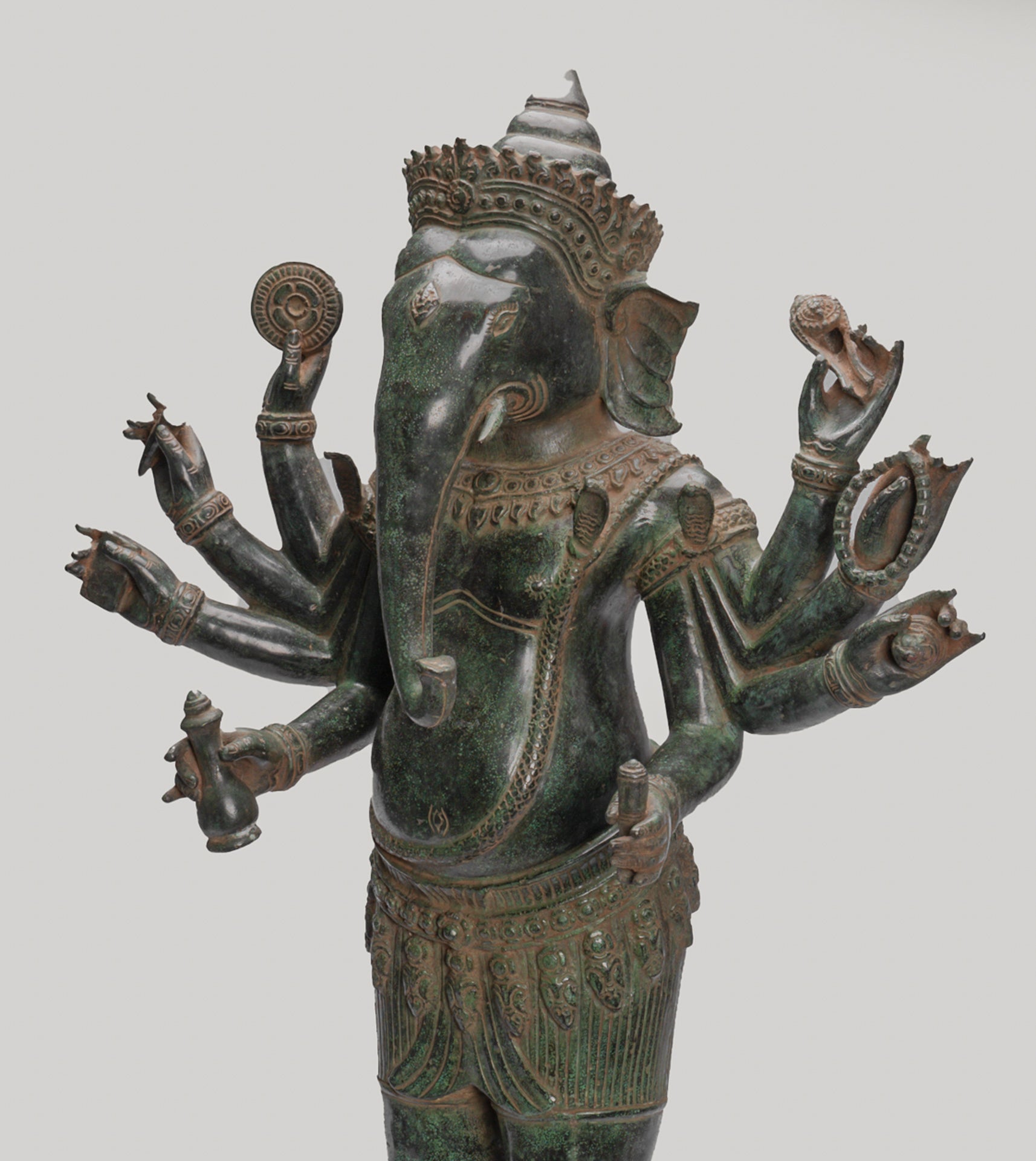Antique Khmer Style Standing Bronze Bayon Ganesha Statue and Yoni - 86cm/34"