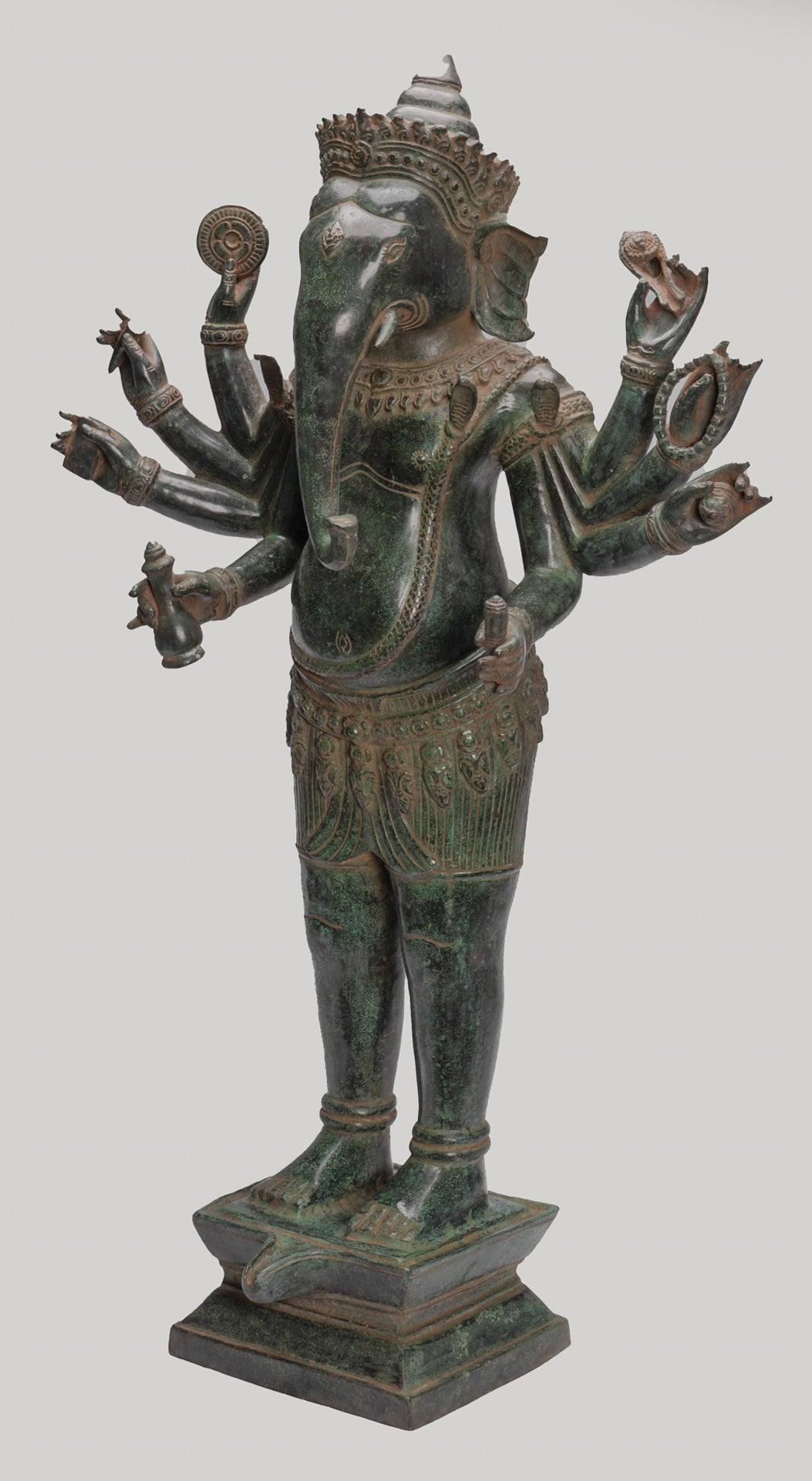 Antique Khmer Style Standing Bronze Bayon Ganesha Statue and Yoni - 86cm/34"