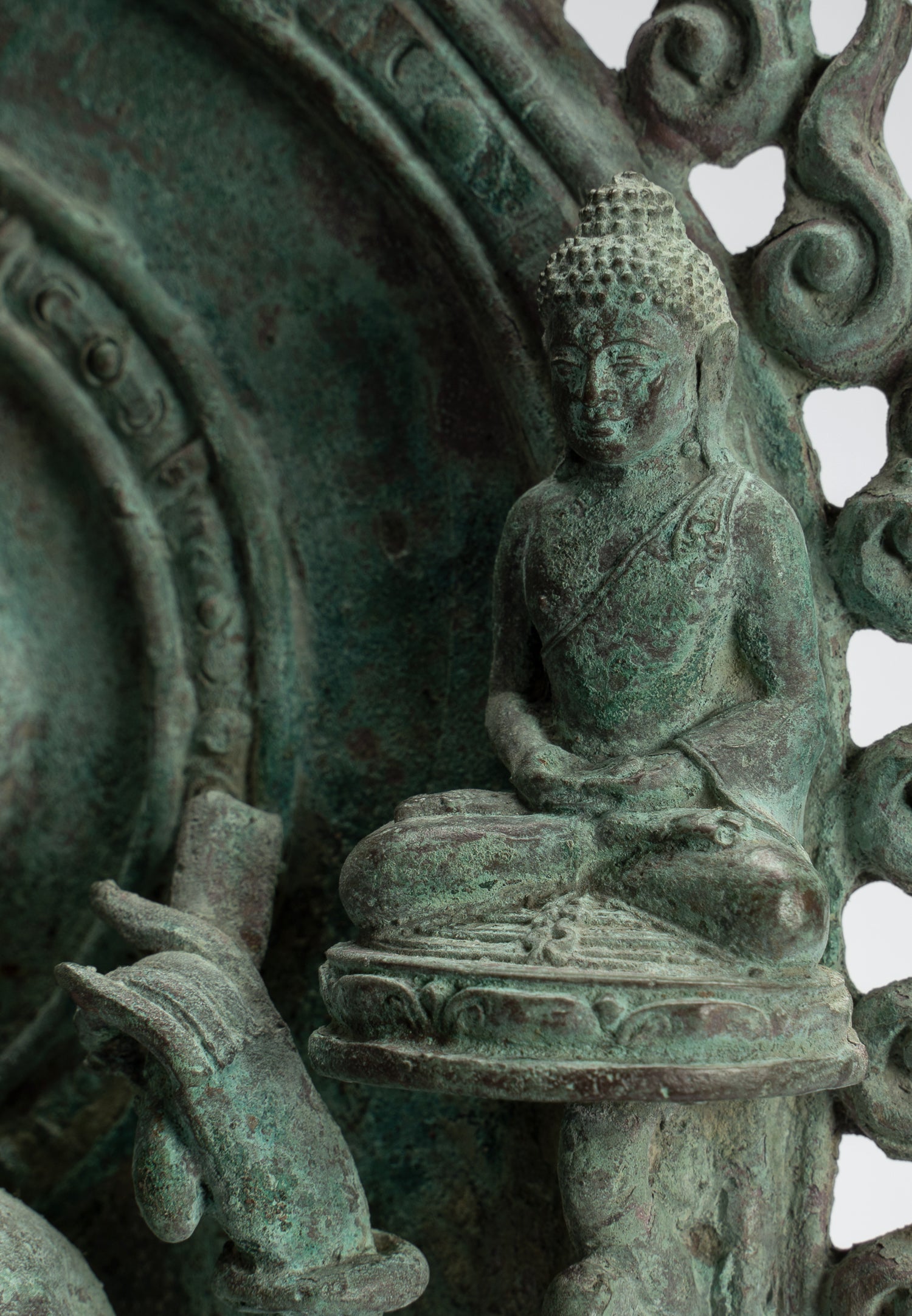 Lokeshvara Statue - Antique Indonesian Style Bronze Javanese Enthroned Seated Lokeshvara Statue -34cm/14"