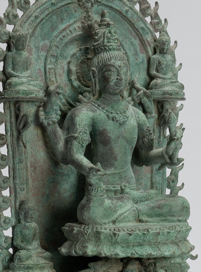 Lokeshvara Statue - Antique Indonesian Style Bronze Javanese Enthroned Seated Lokeshvara Statue -34cm/14"