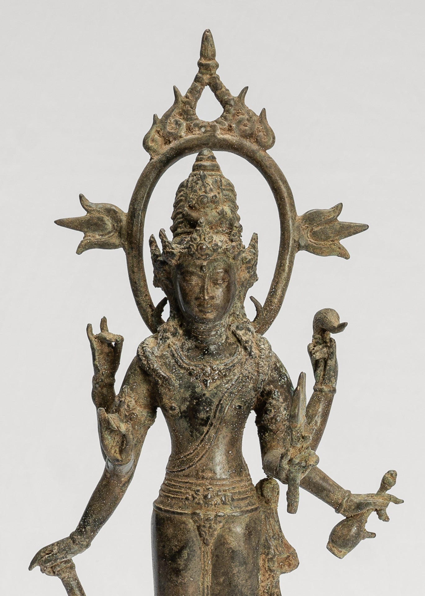 Shiva Statue - Antique Indonesian Style Bronze Javanese Standing 6-Arm Shiva Statue - 36cm/14"