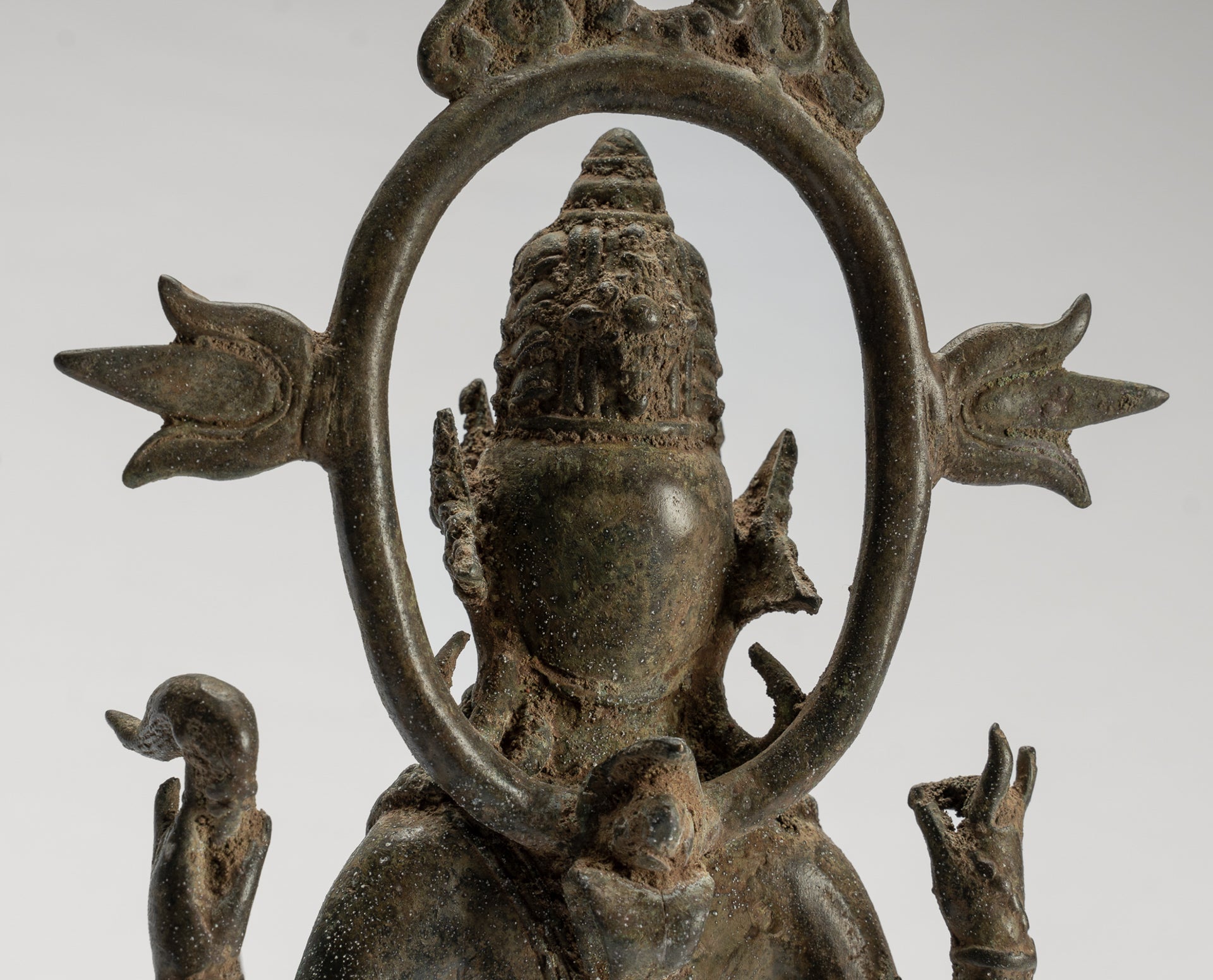 Shiva Statue - Antique Indonesian Style Bronze Javanese Standing 6-Arm Shiva Statue - 36cm/14"