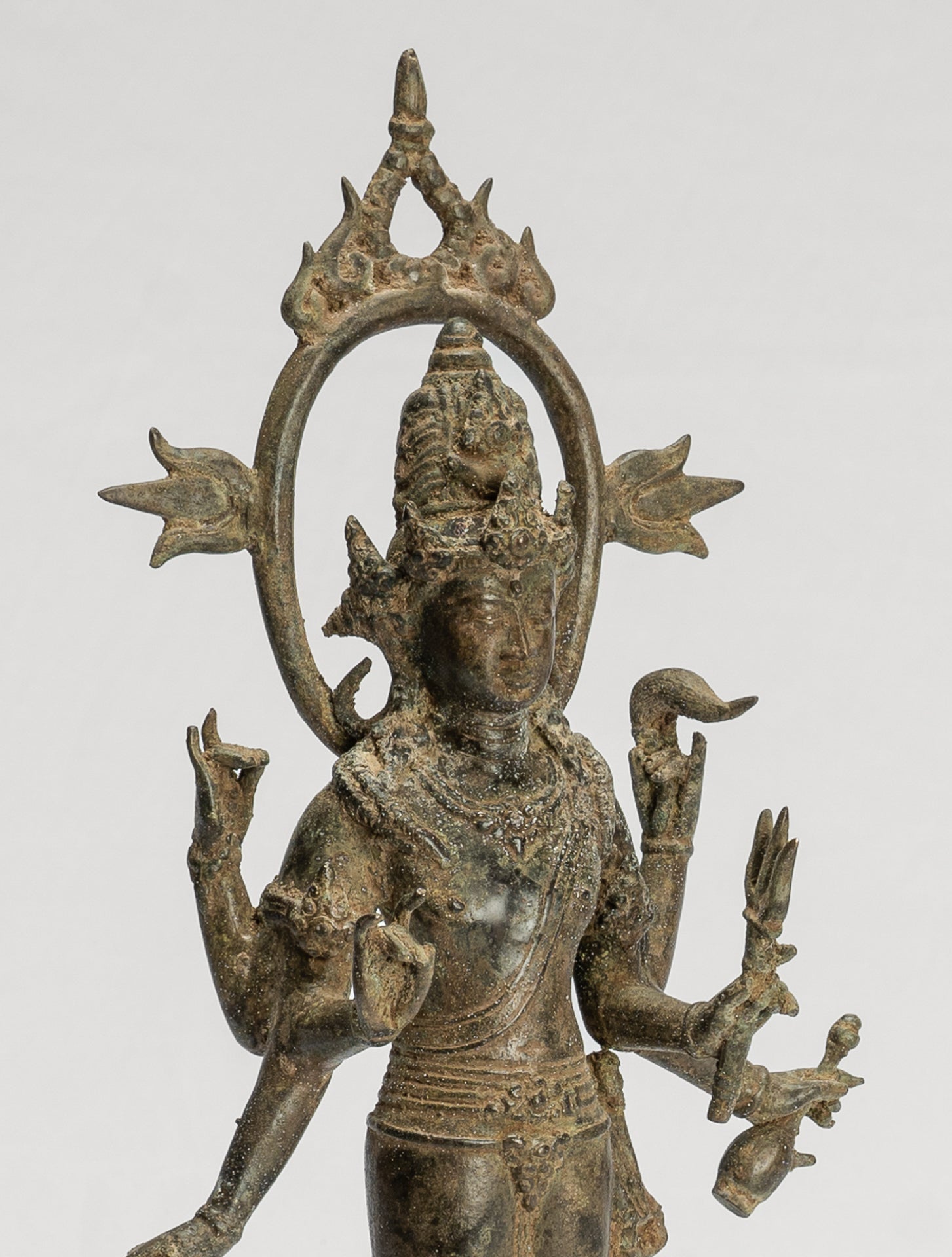 Shiva Statue - Antique Indonesian Style Bronze Javanese Standing 6-Arm Shiva Statue - 36cm/14"