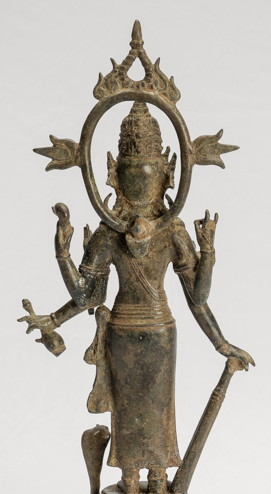Shiva Statue - Antique Indonesian Style Bronze Javanese Standing 6-Arm Shiva Statue - 36cm/14"