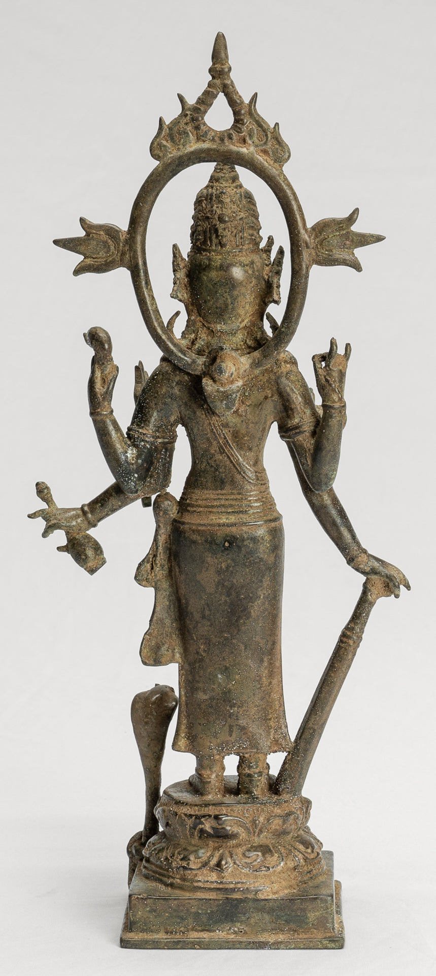 Shiva Statue - Antique Indonesian Style Bronze Javanese Standing 6-Arm Shiva Statue - 36cm/14"