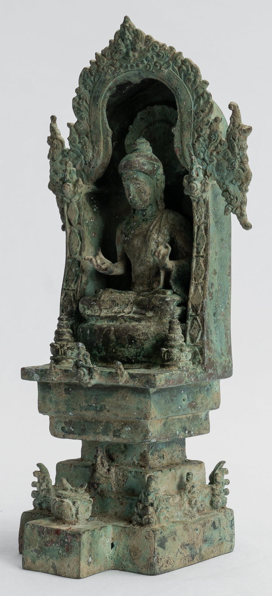 Buddha Statue - Antique Indonesian Style Bronze Seated Javanese Teaching Buddha Statue -26cm/10"