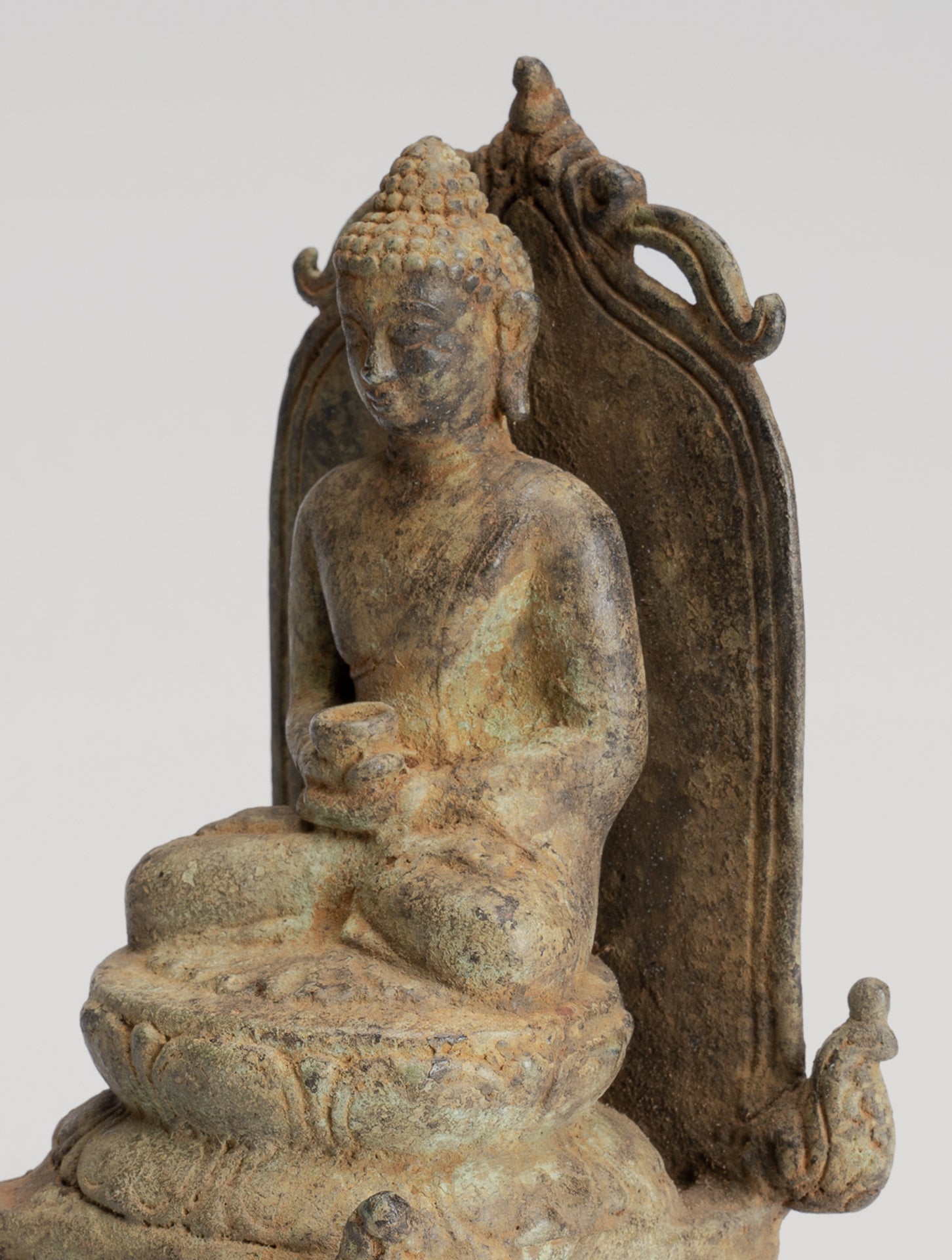 Buddha Statue - Antique Indonesian Style Bronze Seated Javanese Amitabha Buddha Statue - 16cm/6"