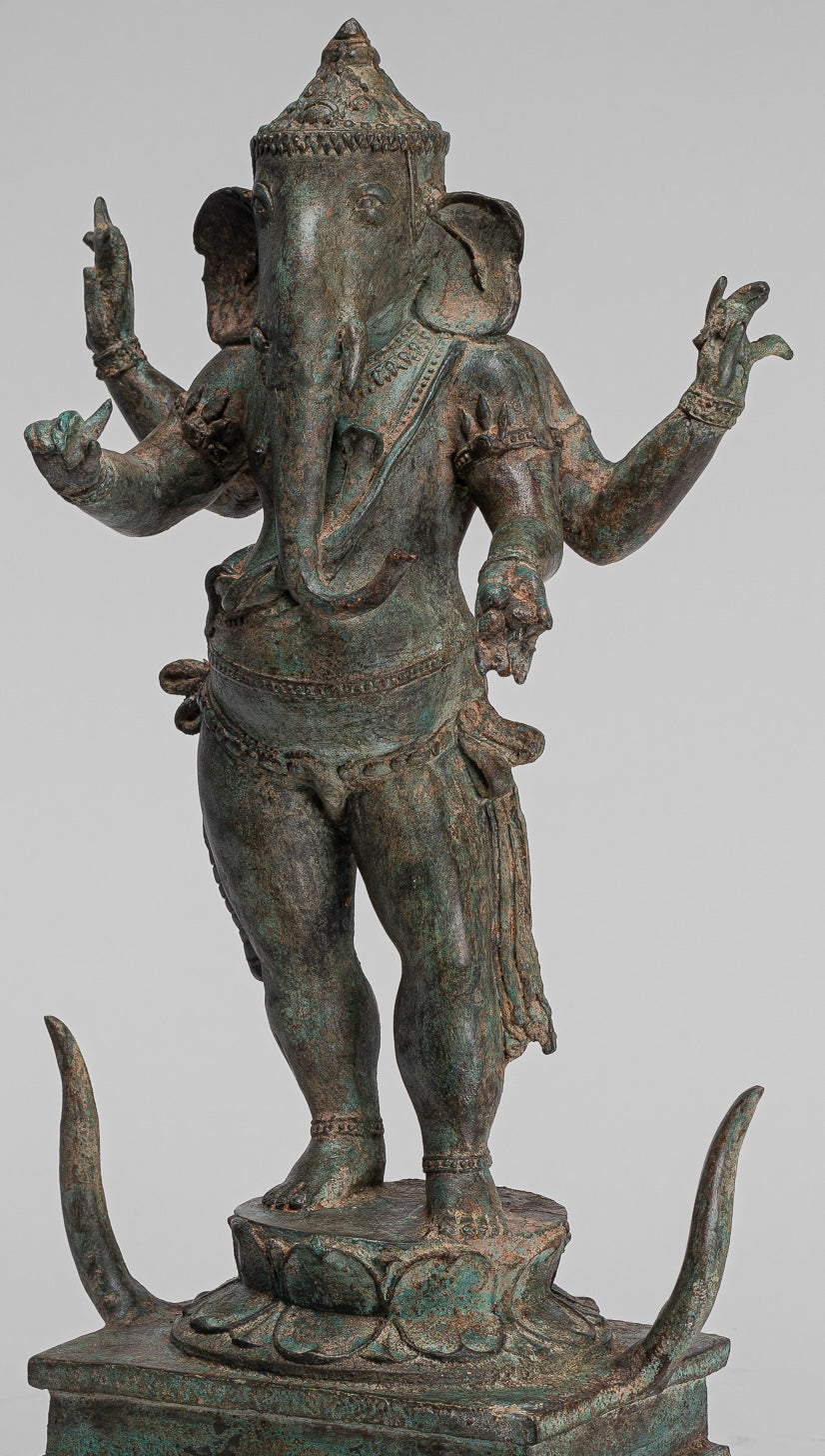 Ganesha Statue - Antique Chola Style Indian Bronze Standing Ganesh Statue - 49cm/20"