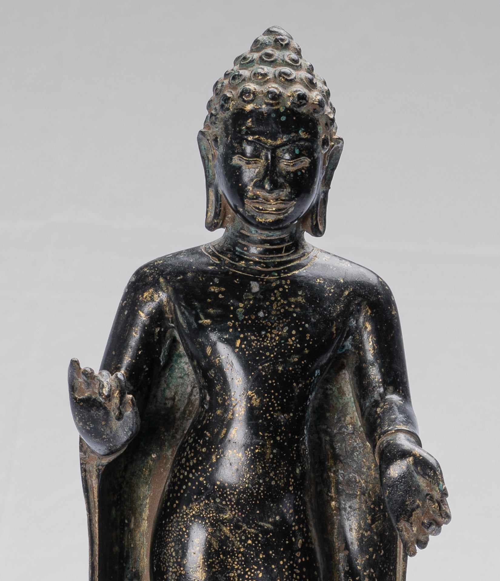 Buddha Statue - Antique Thai Style Dvaravati Bronze Standing Preaching Buddha Statue - 33cm/13"