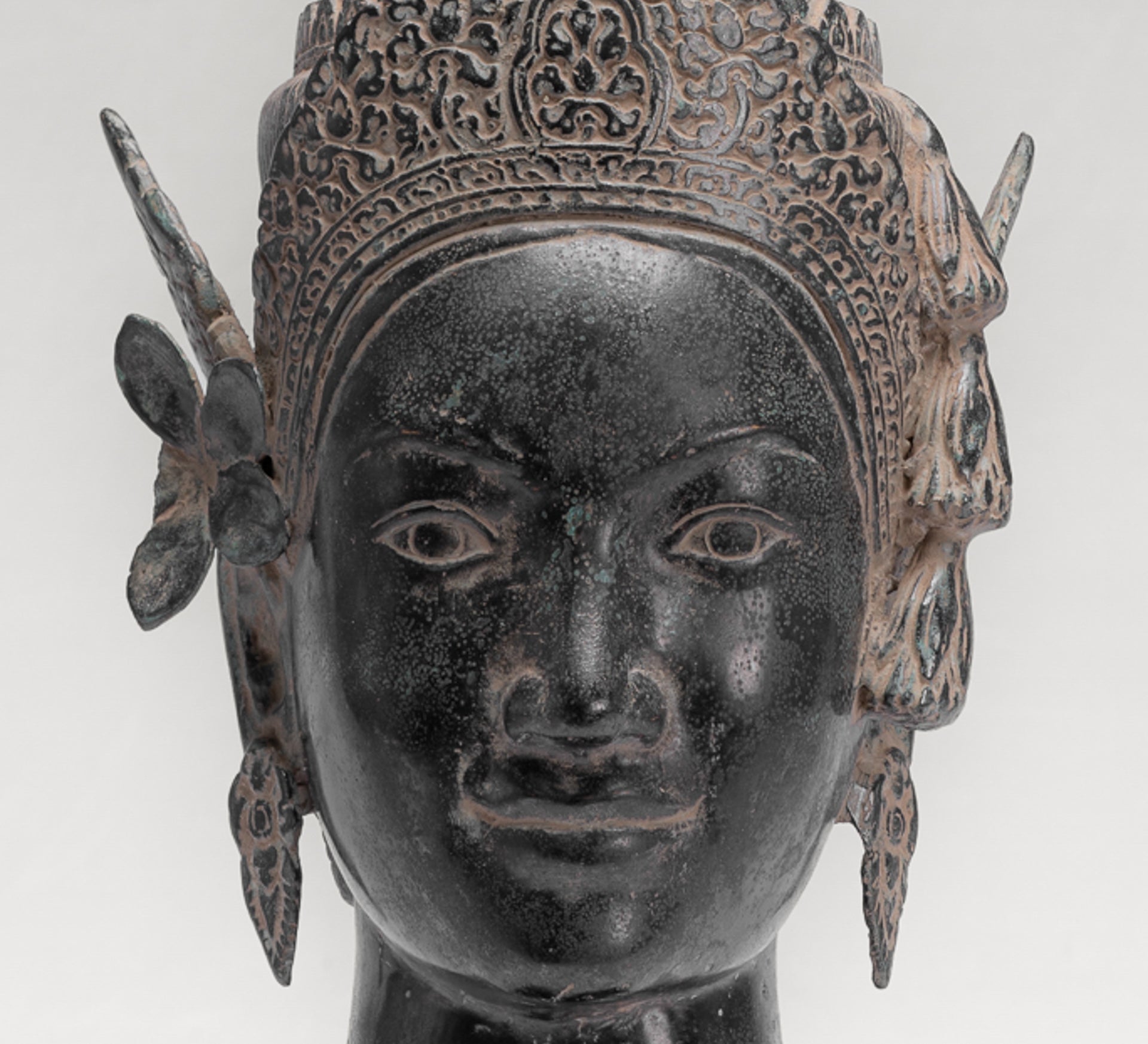 Apsara Statue - Antique Khmer Style Angkor Wat Bronze Mounted Apsara or Angel Head - 56cm/22"