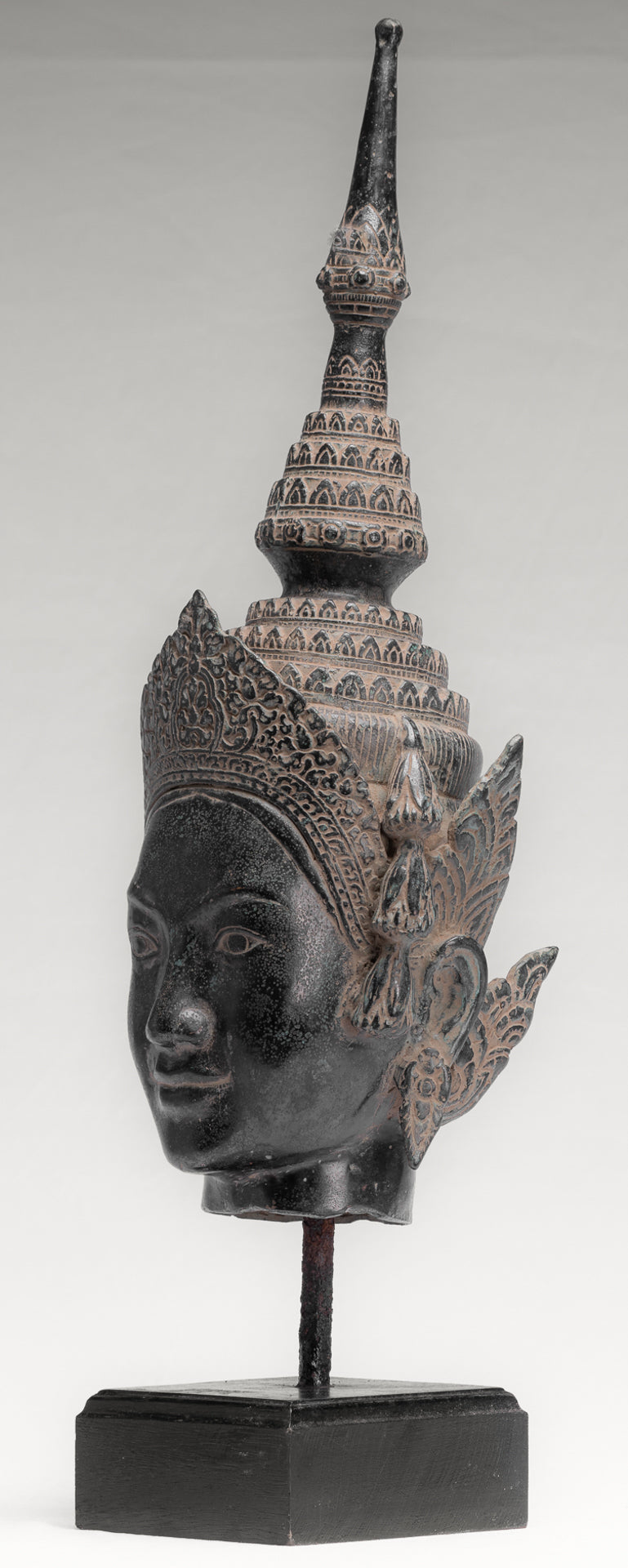 Apsara Statue - Antique Khmer Style Angkor Wat Bronze Mounted Apsara or Angel Head - 56cm/22"