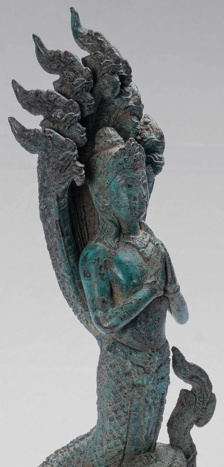 Antique Khmer Style Bronze Female Deity with Naga Tail Statue - 36cm/14"