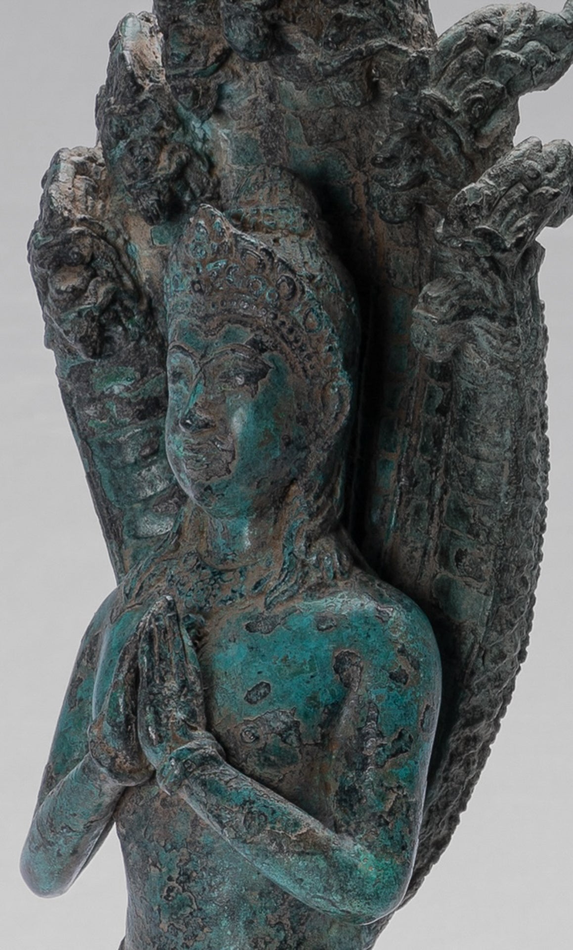 Antique Khmer Style Bronze Female Deity with Naga Tail Statue - 36cm/14"