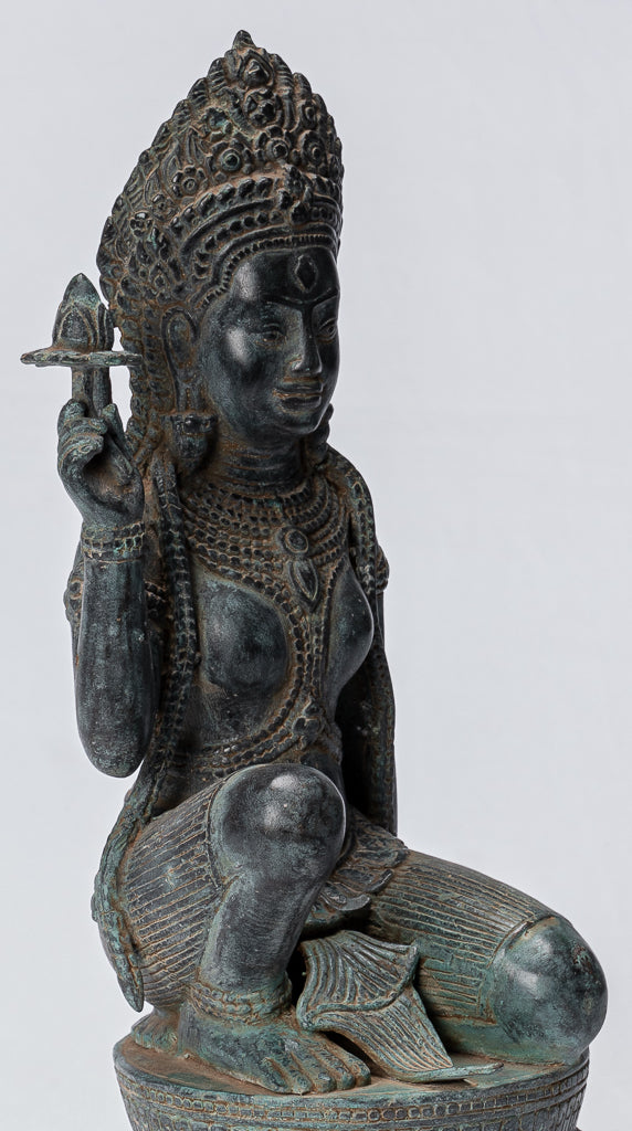 Apsara Statue - Antique Khmer Style Angkor Wat Bronze Kneeling Apsara or Angel - 35cm/14"